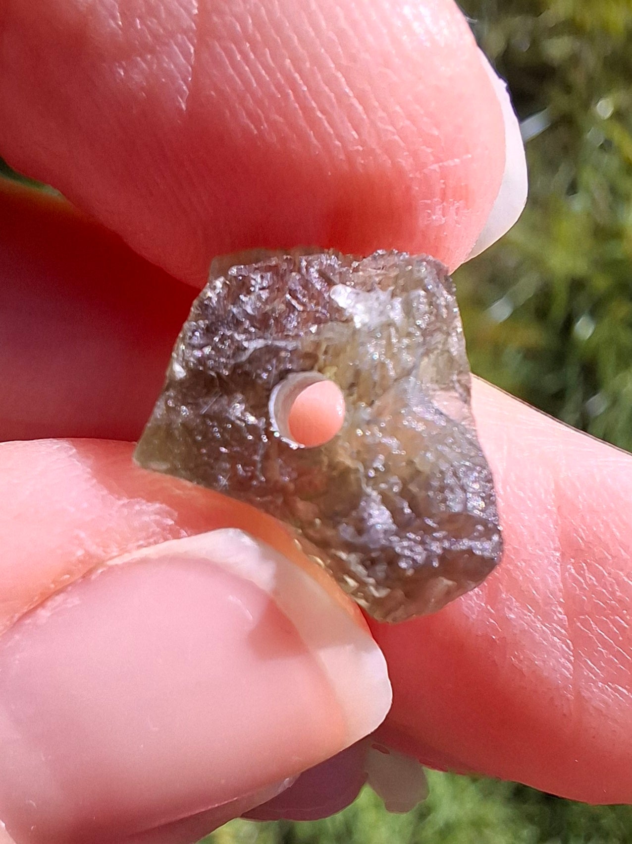 DRILLED Moldavite Piece, 1g, Tektite (Ref: D12)