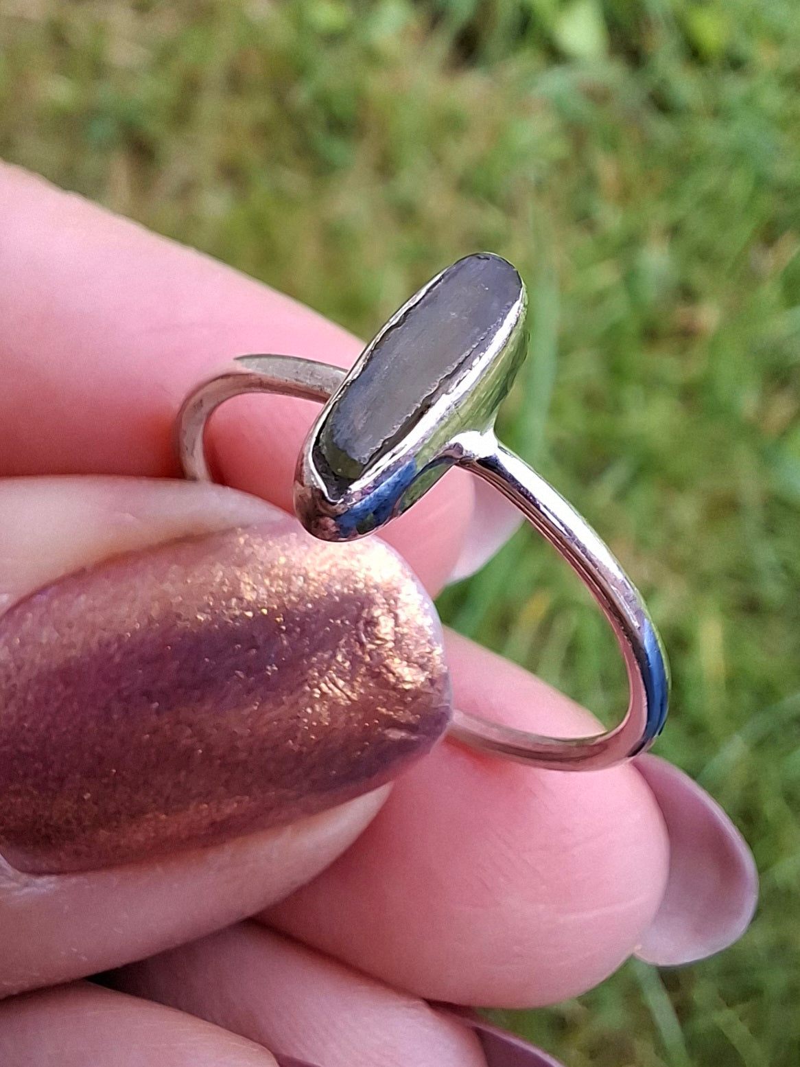 Moldavite Ring, size large Q, 925 Silver, Tektite (Ref: R47)