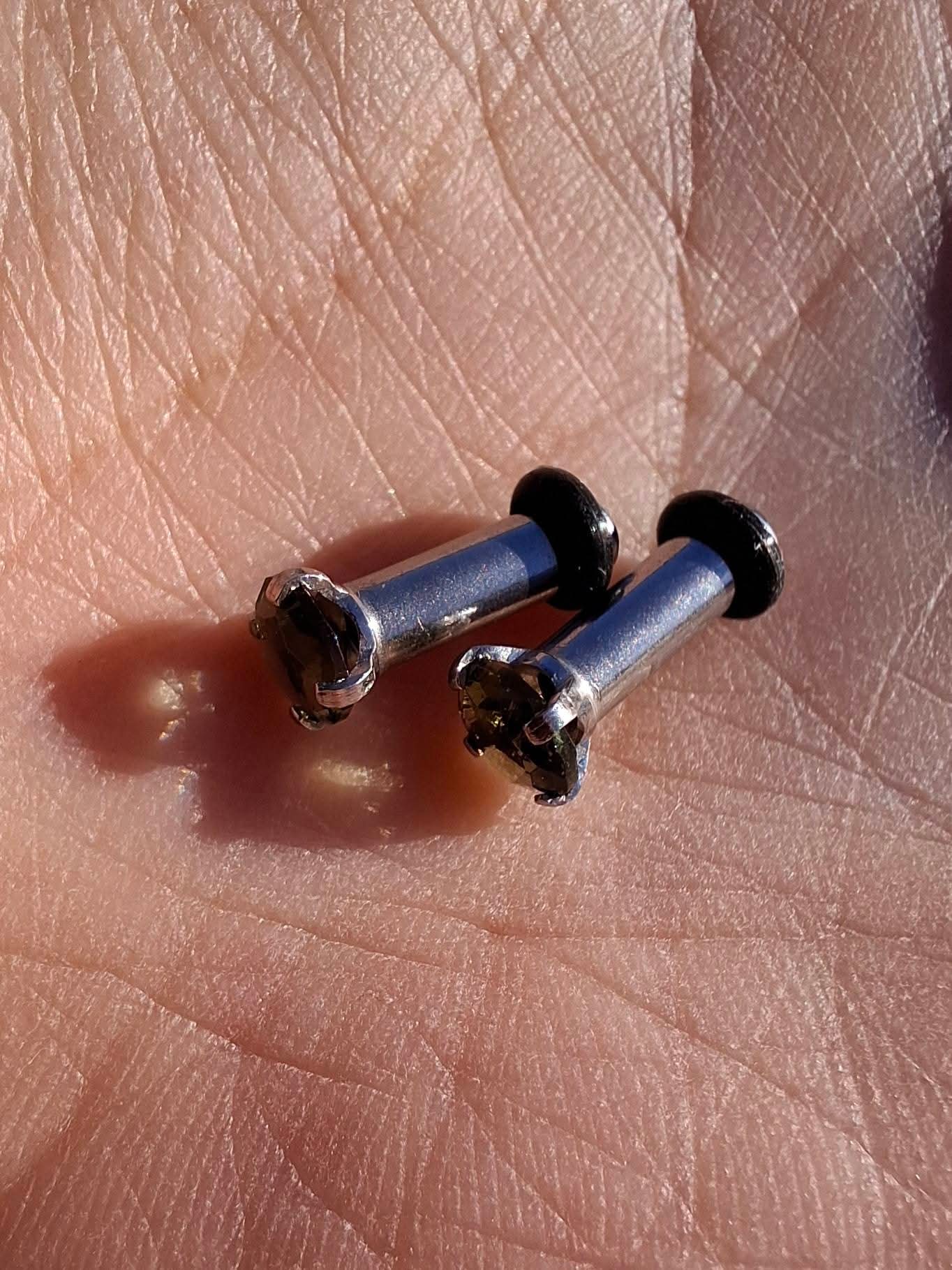 Moldavite (faceted) PLUGS, 5mm, 4G, Surgical Steel, Tektite (Ref: Plug1)