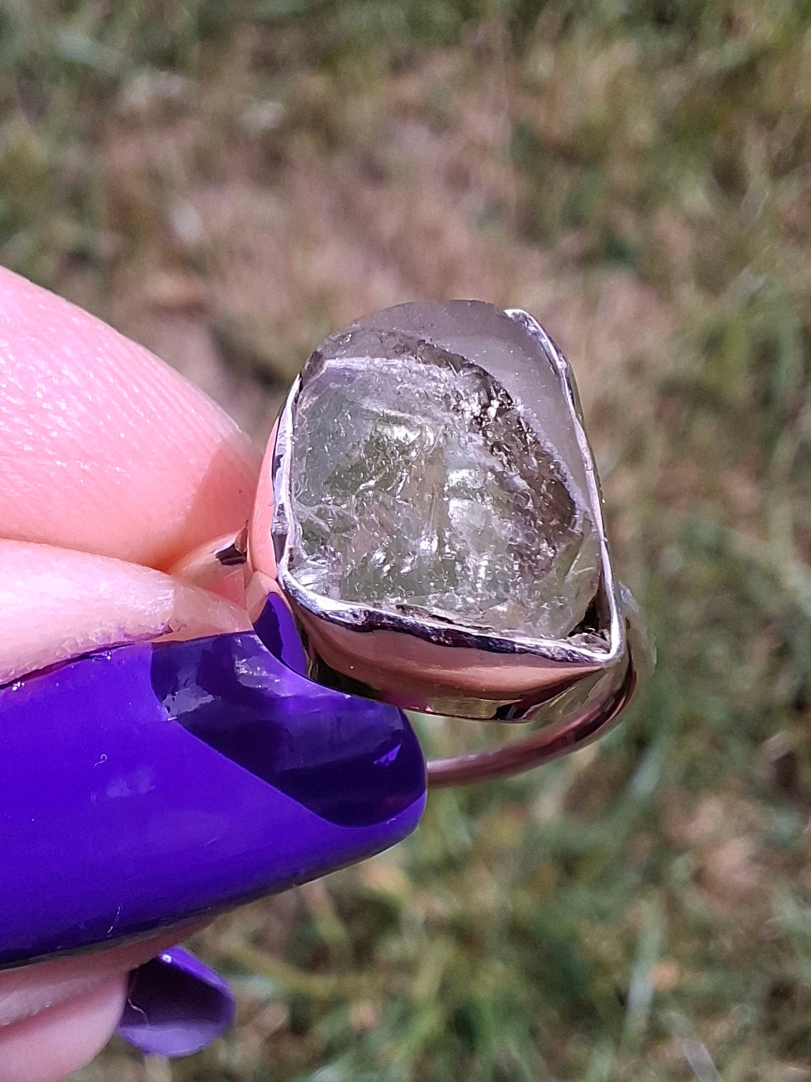 Libyan Desert Glass Ring, size small L, 925 Silver, Tektite (Ref: LR14)