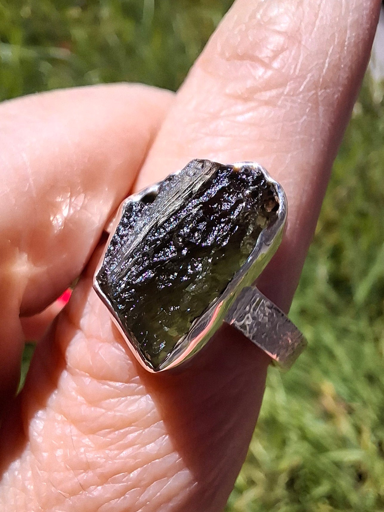Moldavite Ring, size large R/small S, 925 Silver, Tektite (Ref: R319)