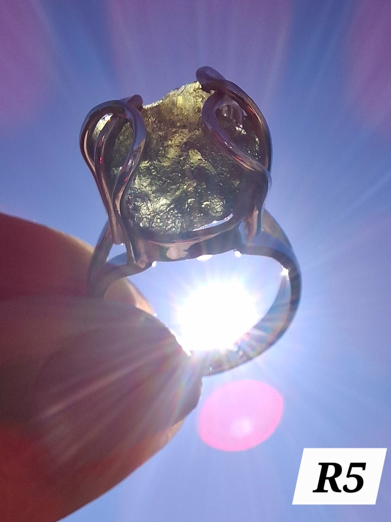 Moldavite Ring, size M, 925 Silver, Tektite (Ref: R5)