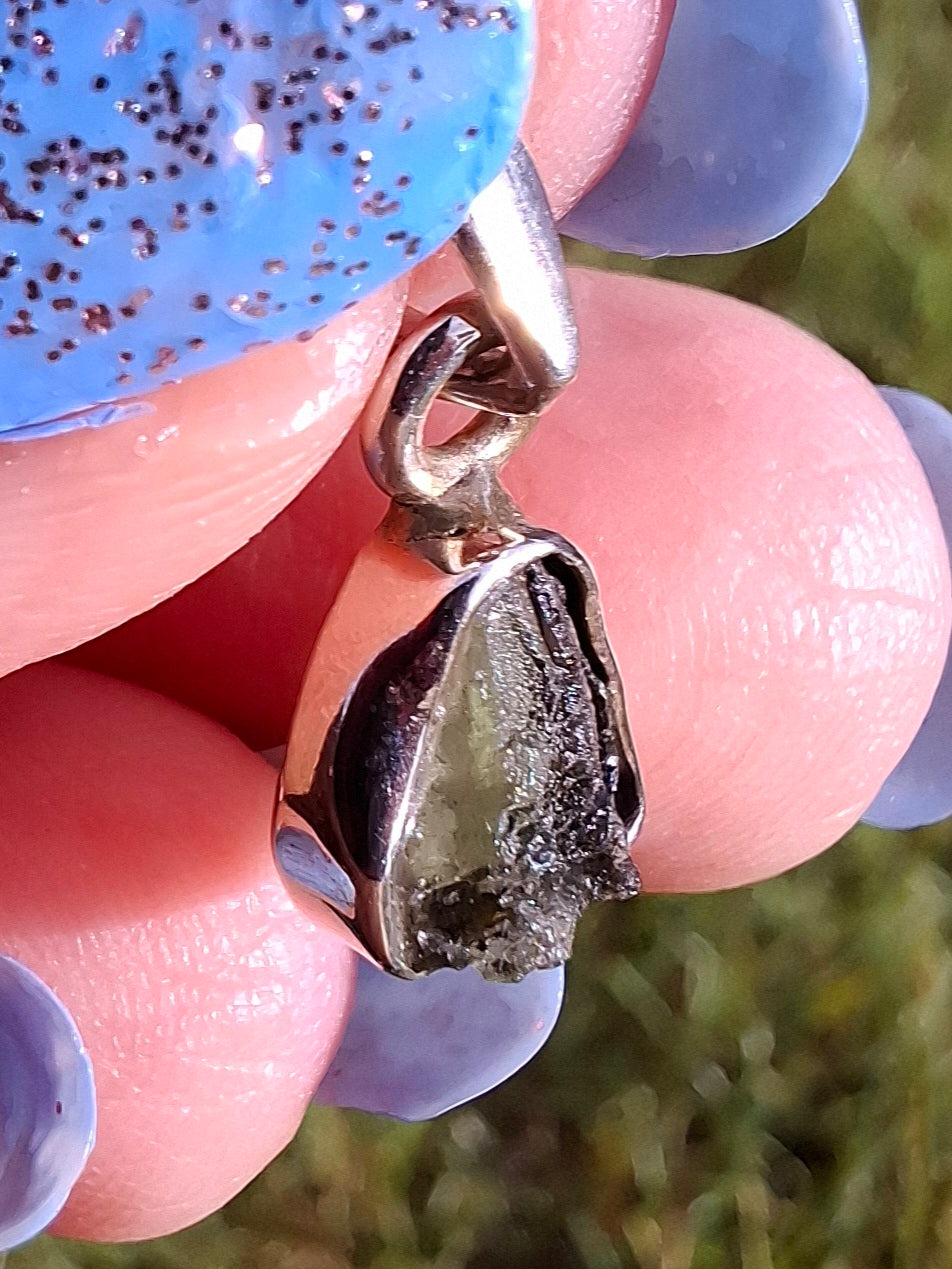 Moldavite Pendant, 925 Silver, Tektite (Ref: P55)