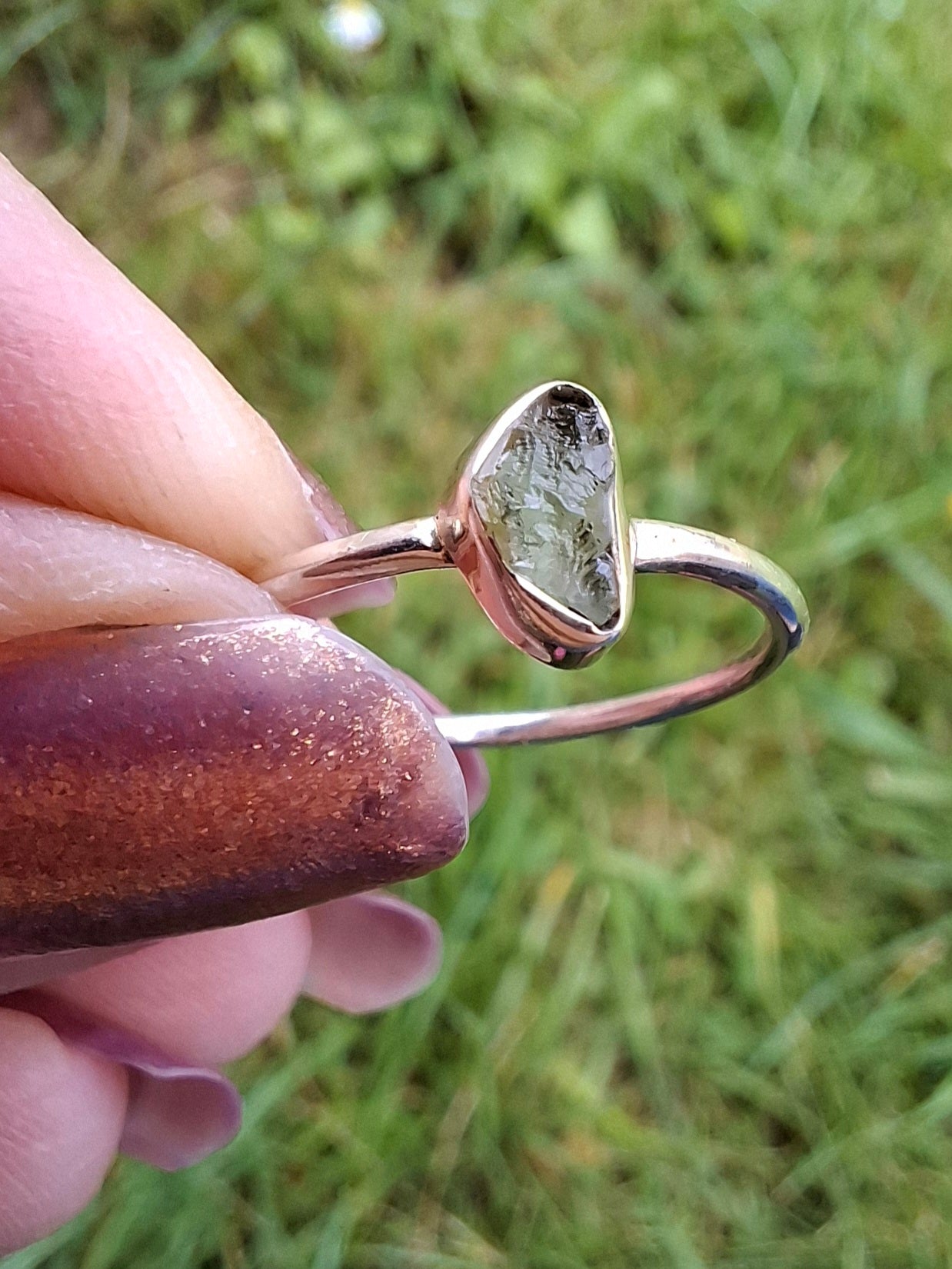 Moldavite Ring, size large L, 925 Silver, Tektite (Ref: R49)