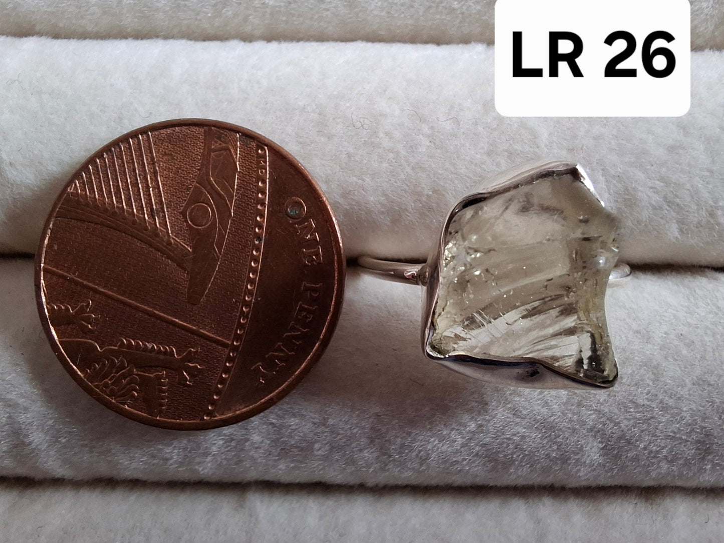 Libyan Desert Glass Ring, size P, 925 Silver, Tektite (Ref: LR26)
