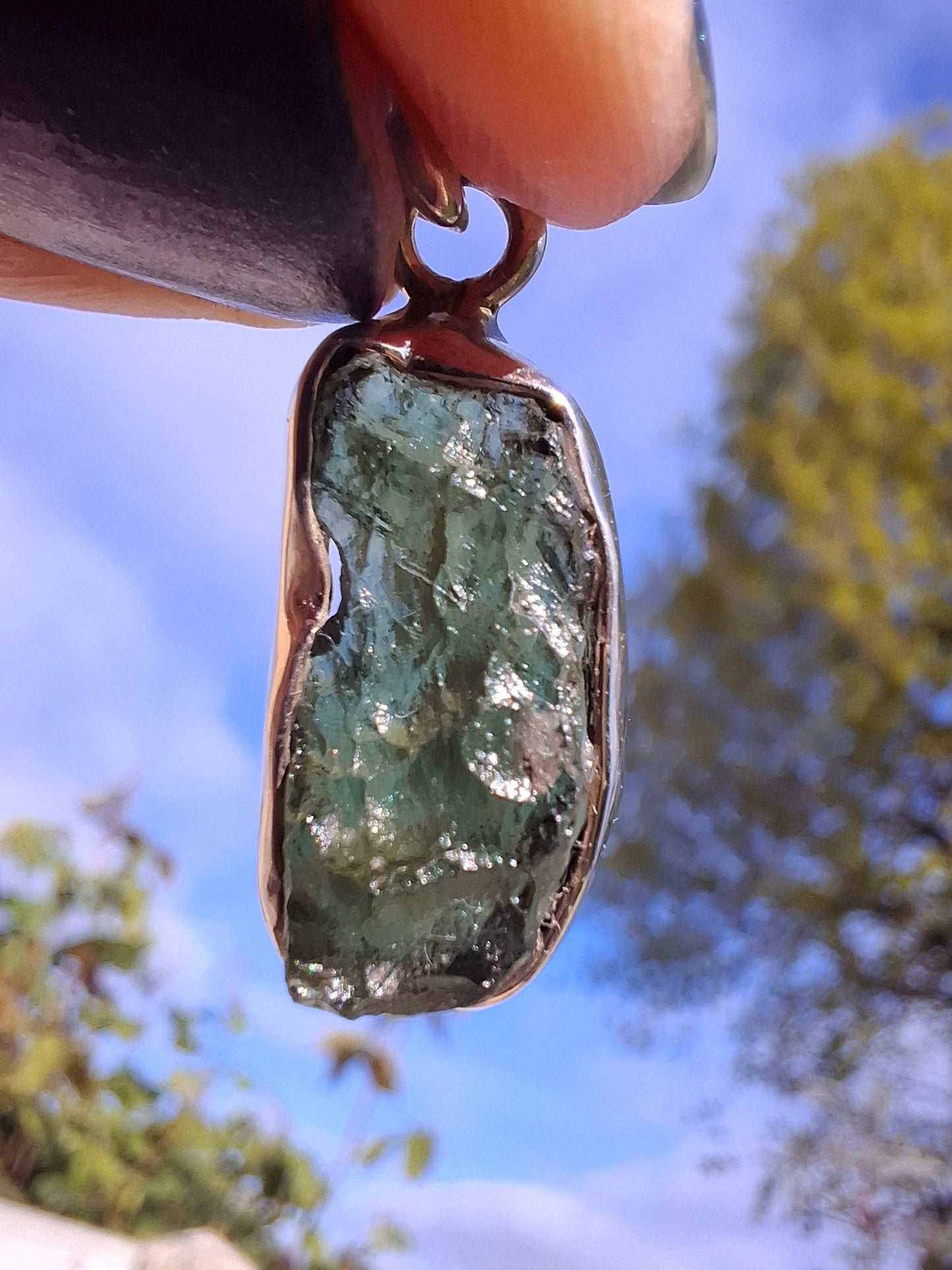 Moldavite Pendant, 925 Silver, Tektite (Ref: P16)