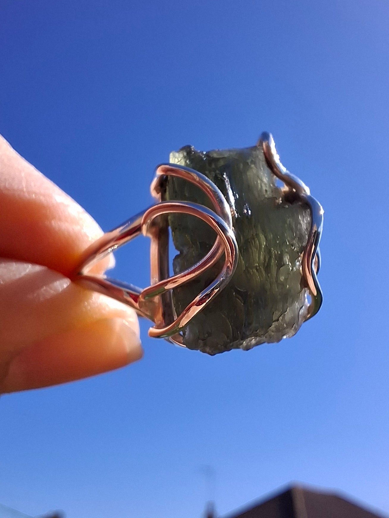 Moldavite Ring, size Q, 925 Silver, Tektite (Ref: R10)