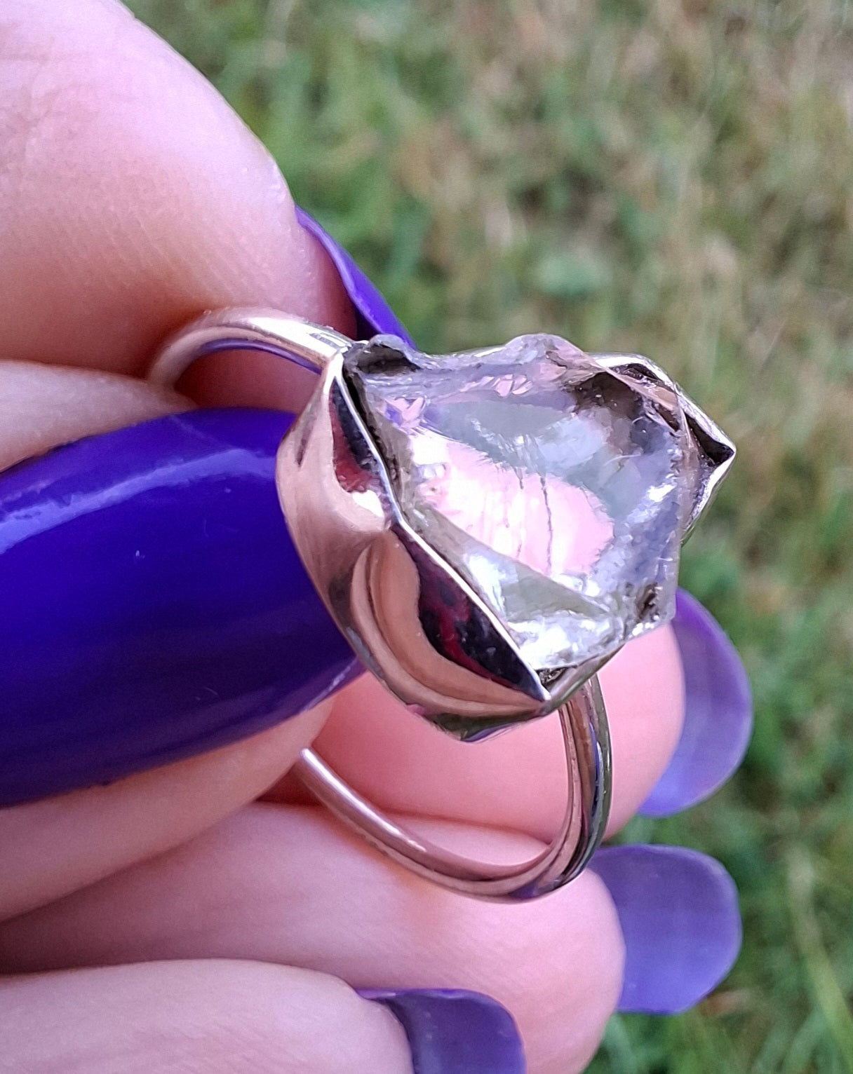 Libyan Desert Glass Ring, size large V, 925 Silver, Tektite (Ref: LR56)