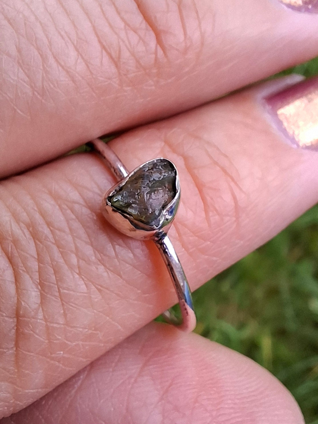 Moldavite Ring, size R, 925 Silver, Tektite (Ref: R64)
