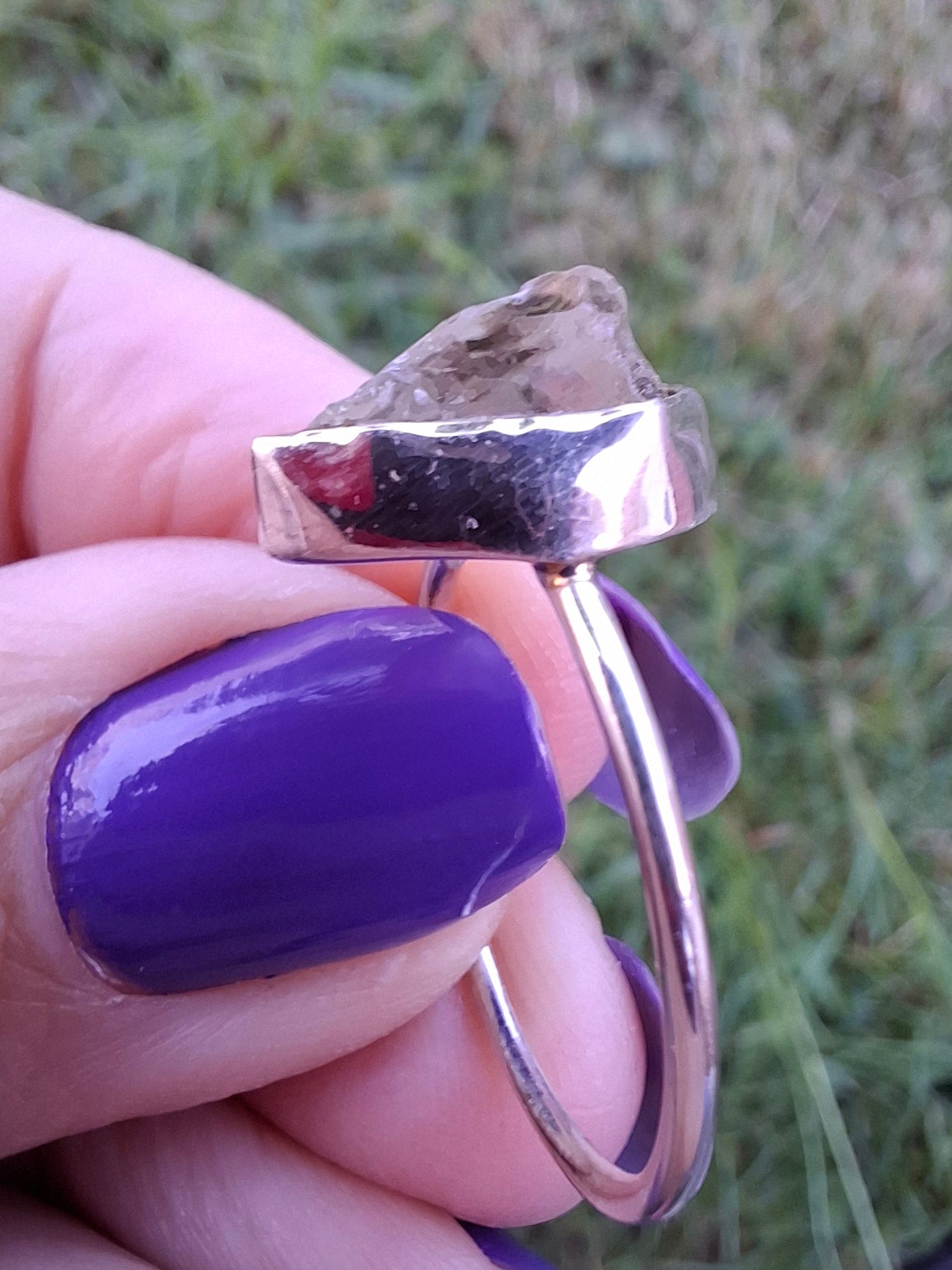 Libyan Desert Glass Ring, size large S/small T, 925 Silver, Tektite (Ref: LR47)