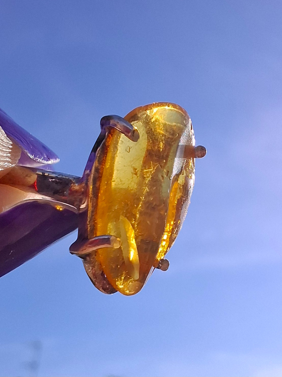 Baltic Amber Ring, size large J/small K, 925 Silver, Fossil (Ref: AR30)