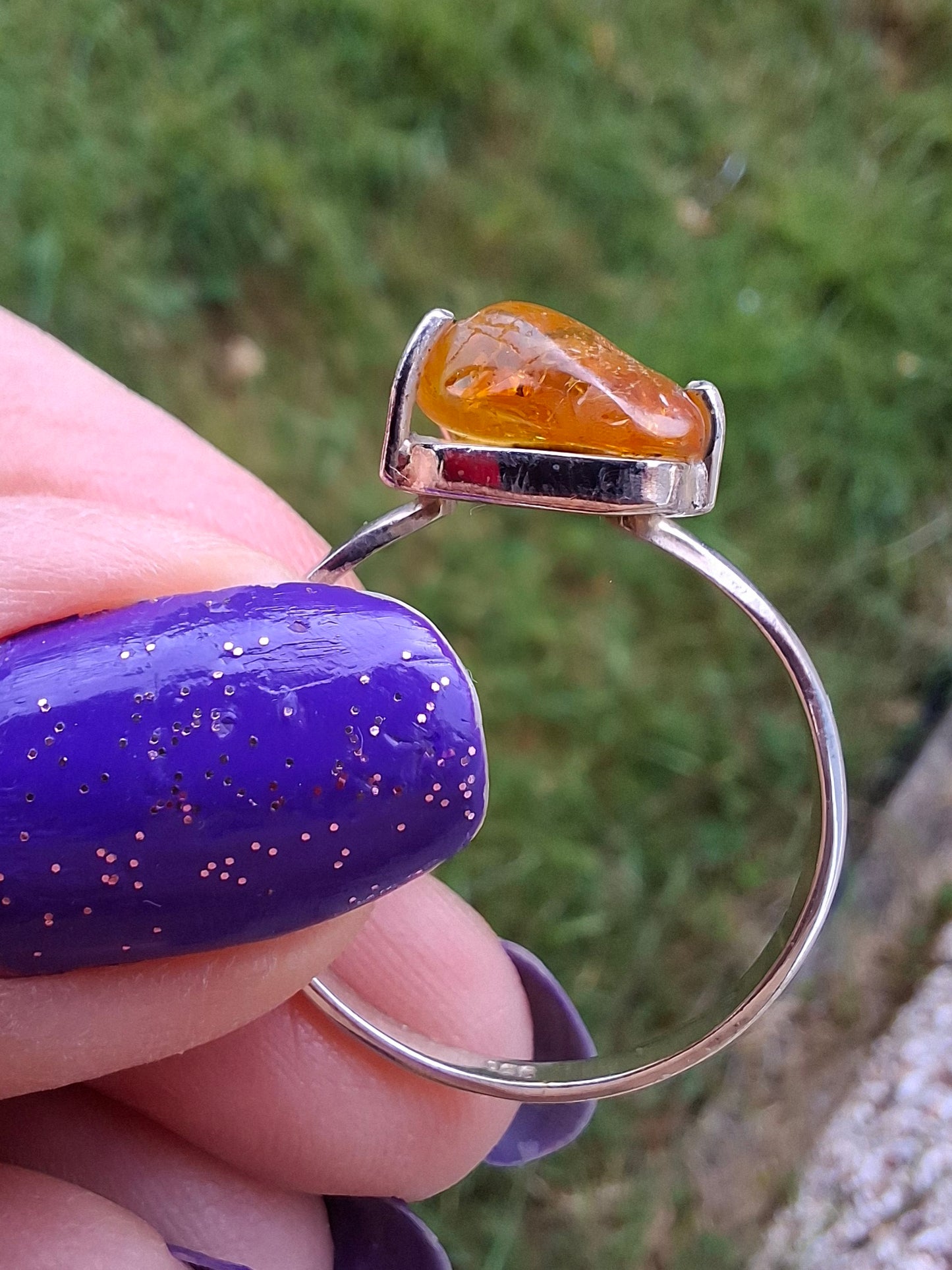 Baltic Amber Ring, size large X, 925 Silver, Fossil (Ref: AR36)
