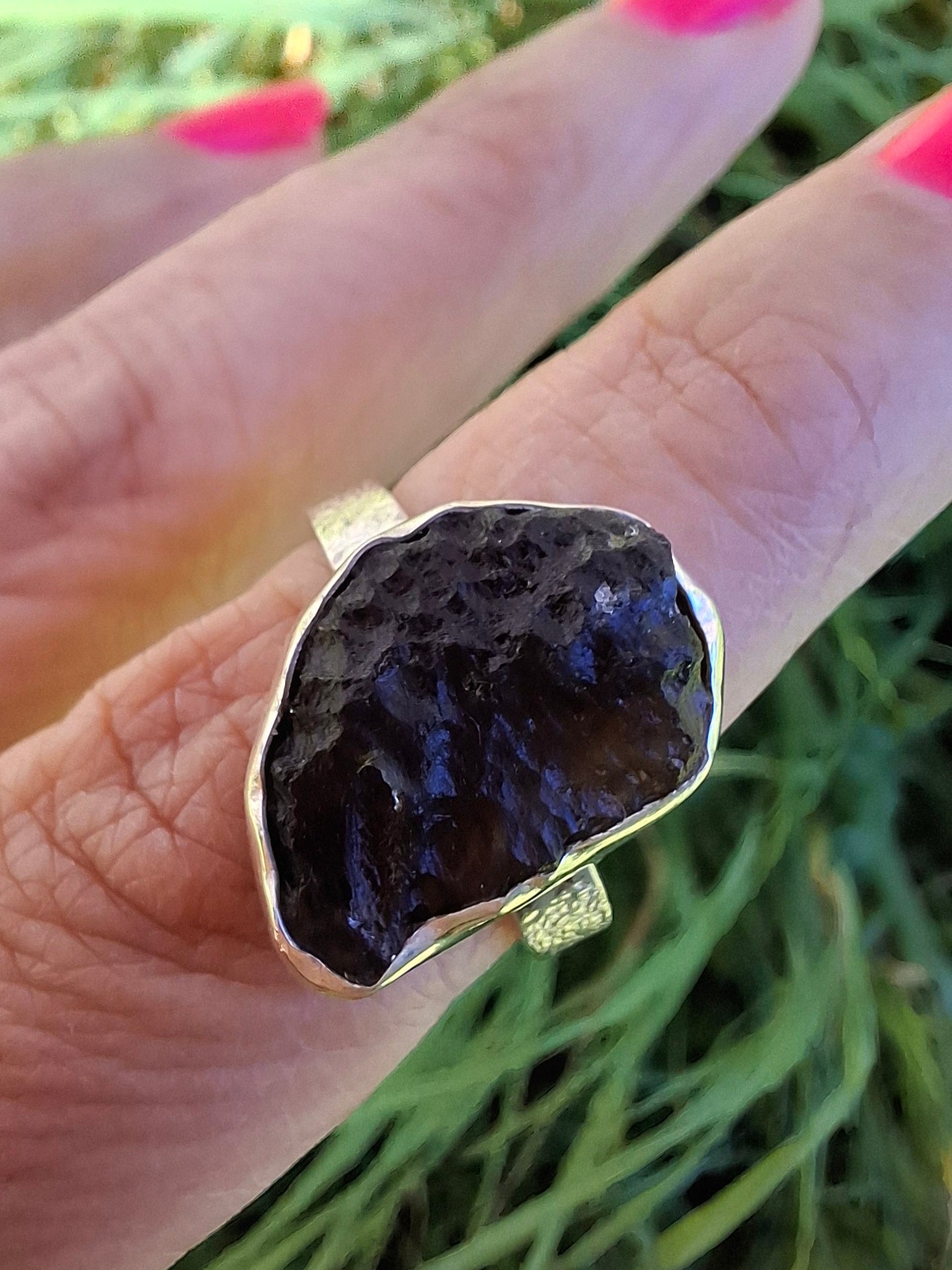 Moldavite Ring, size O, 925 Silver, Tektite (Ref: R311)