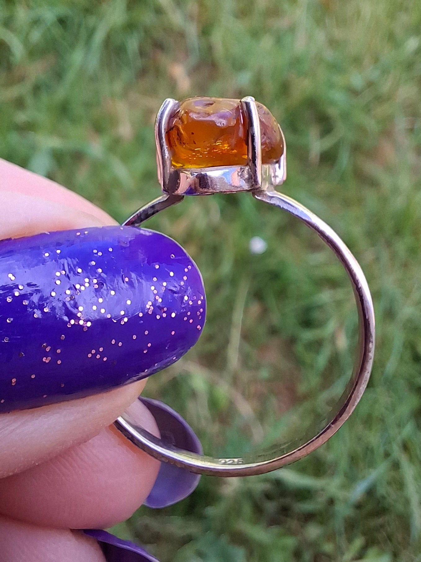 Baltic Amber Ring, size large X, 925 Silver, Fossil (Ref: AR34)