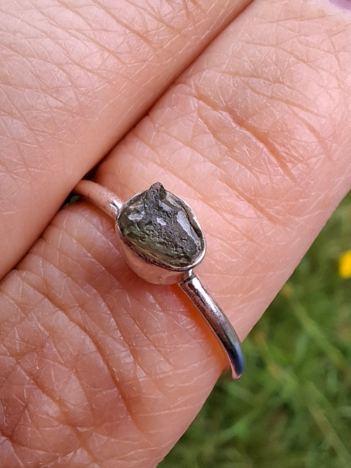 Moldavite Ring, size large M/small N, 925 Silver, Tektite (Ref: R40)
