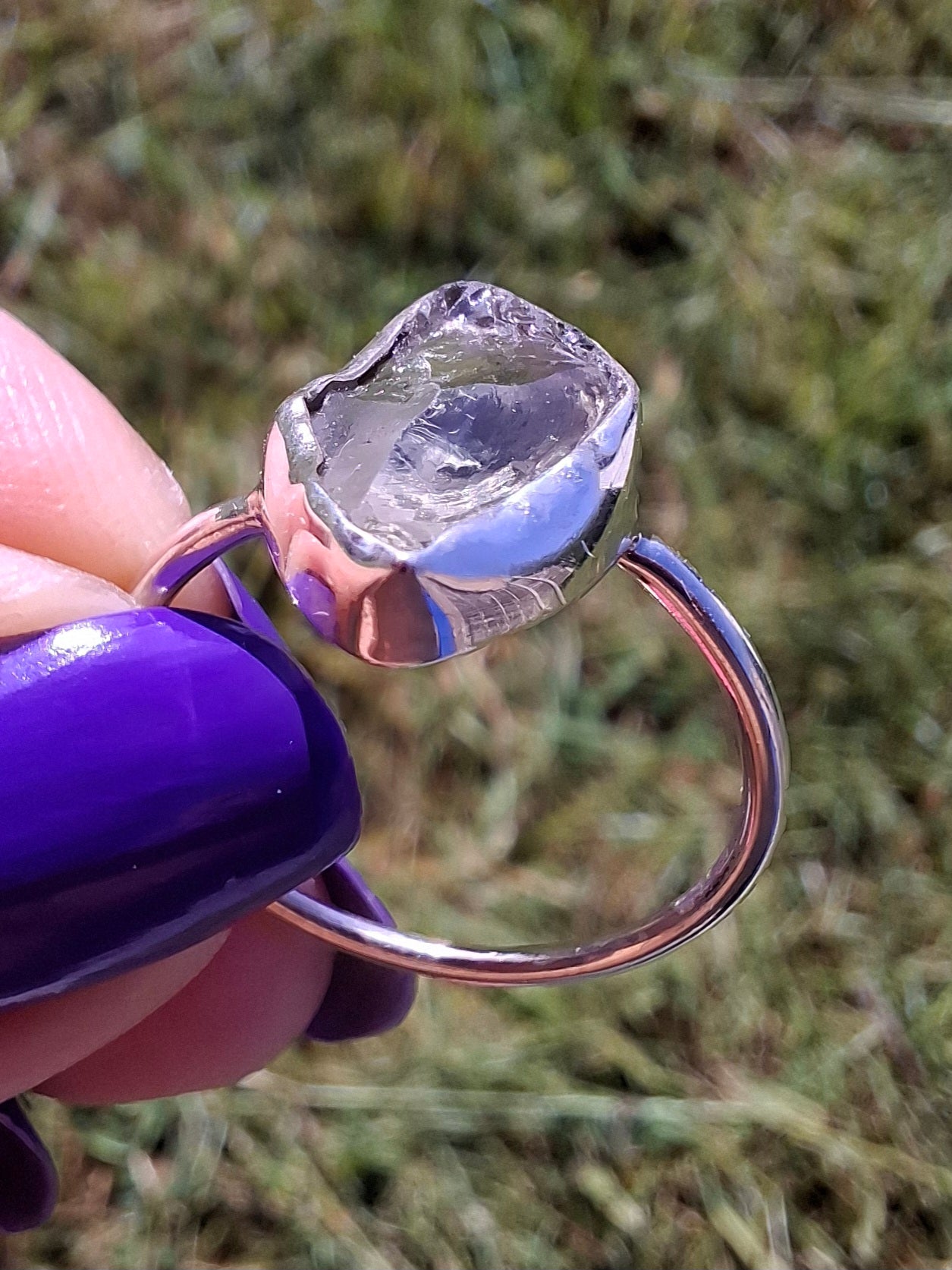Libyan Desert Glass Ring, size small R, 925 Silver, Tektite (Ref: LR41)