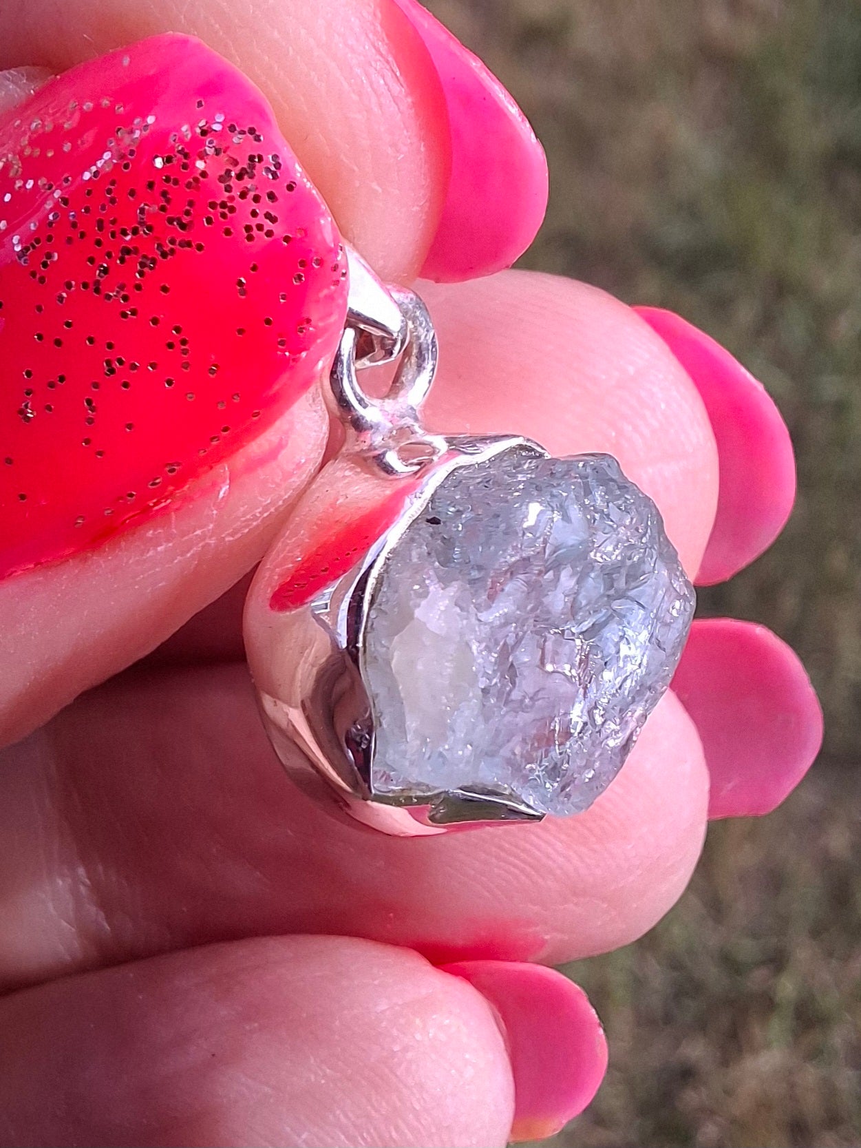 Aquamarine Pendant, 925 Silver, Crystal (Ref: AQ18)