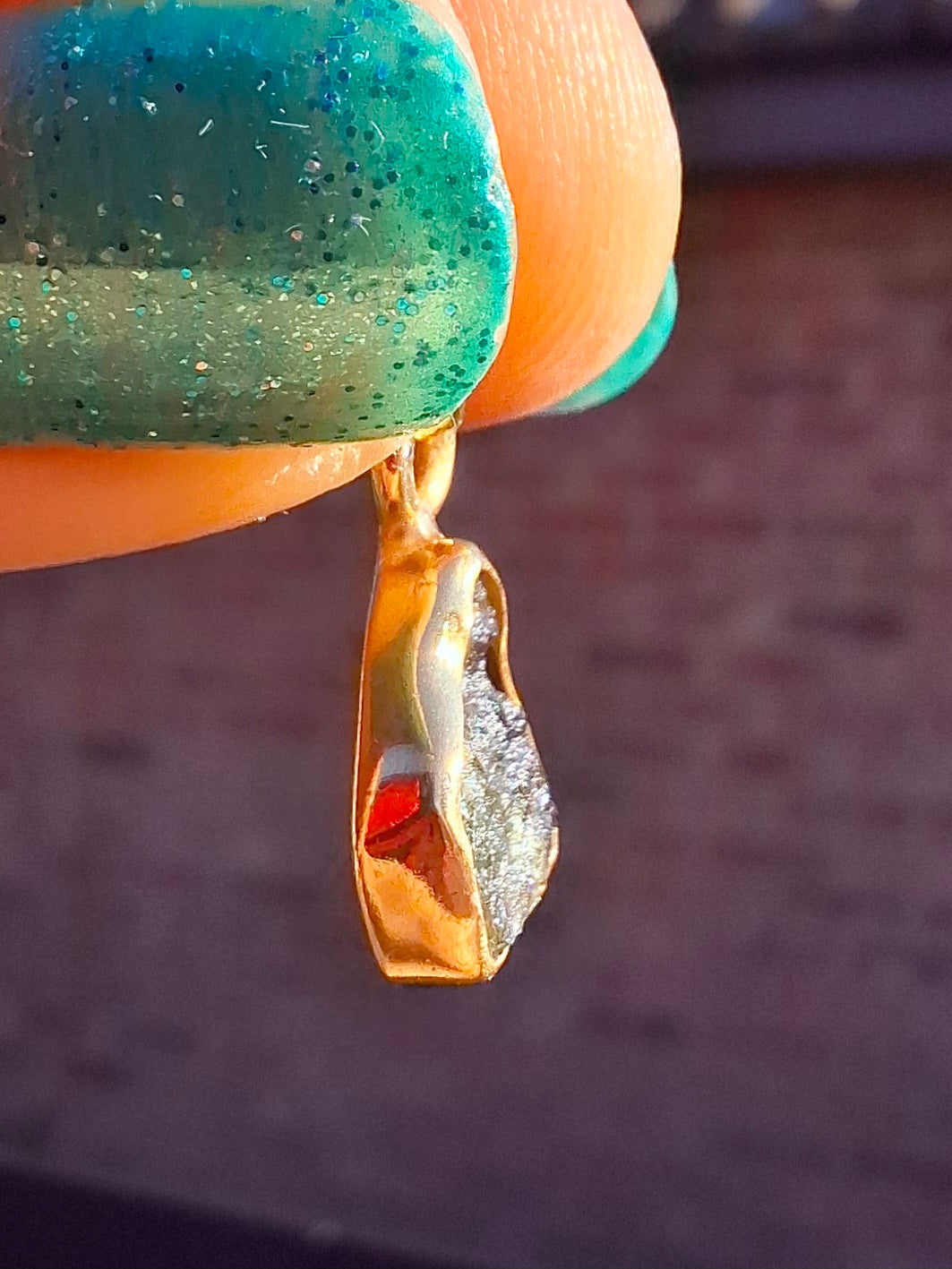 Moldavite Pendant, 14K GOLD Plated, Tektite (Ref: P452)