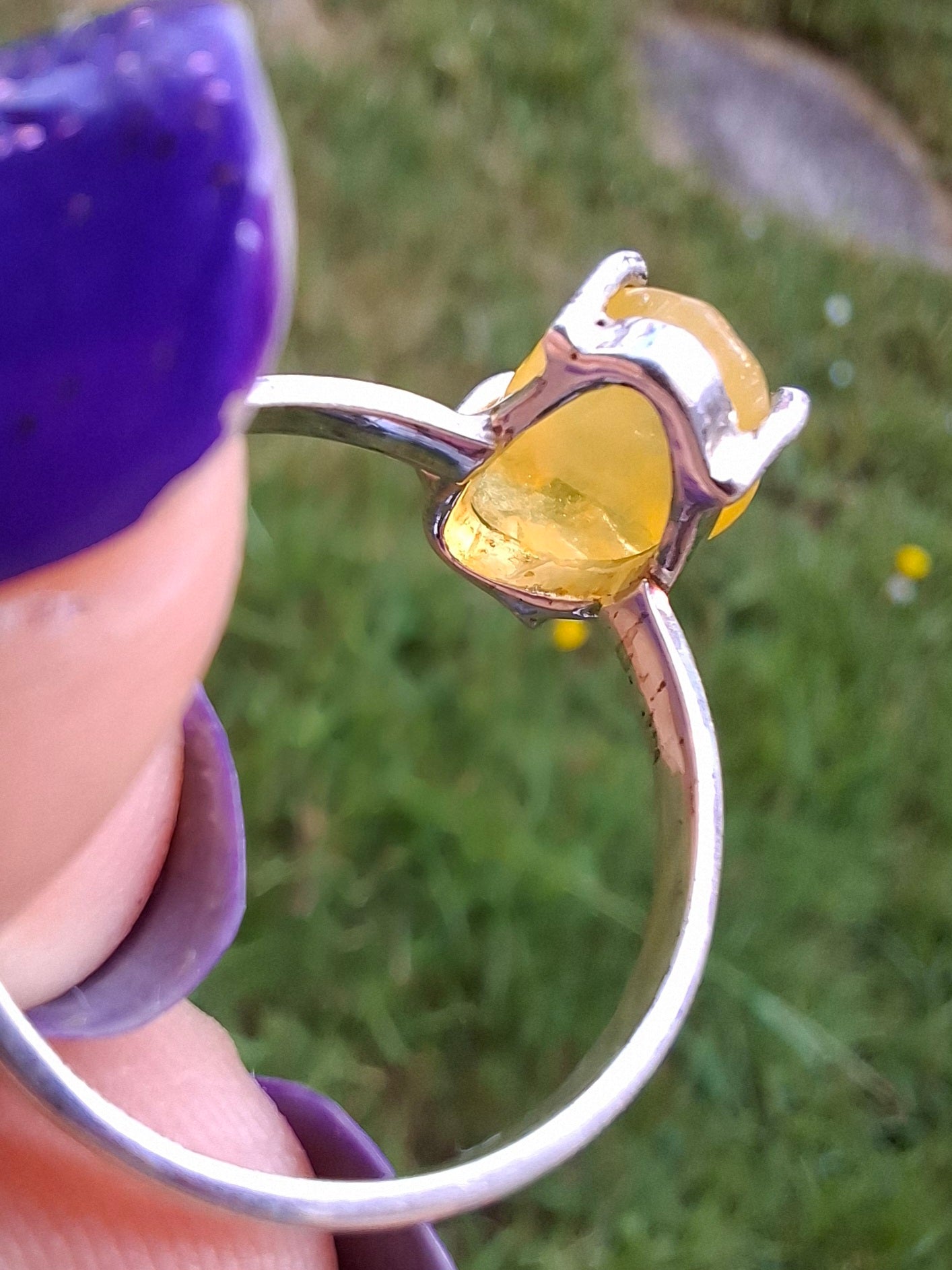 Baltic Amber Ring, size large Q, 925 Silver, Fossil (Ref: AR13)