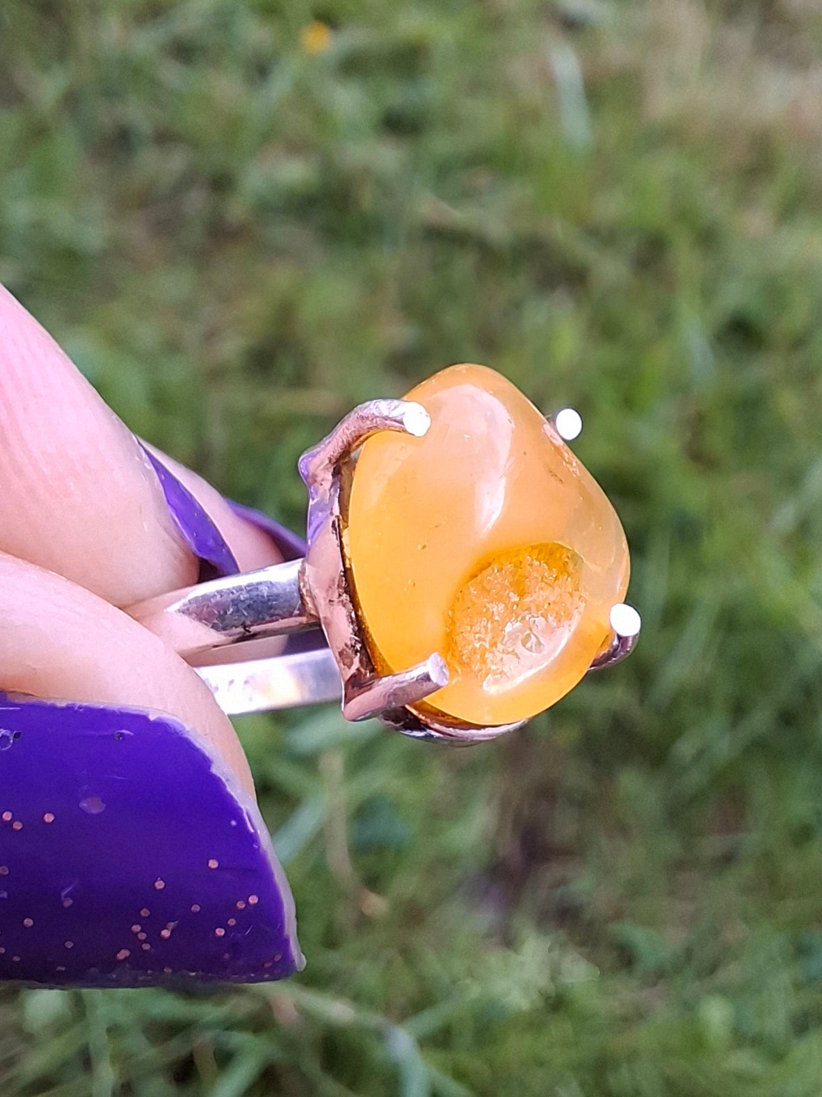 Baltic Amber Ring, size large L, 925 Silver, Fossil (Ref: AR2)