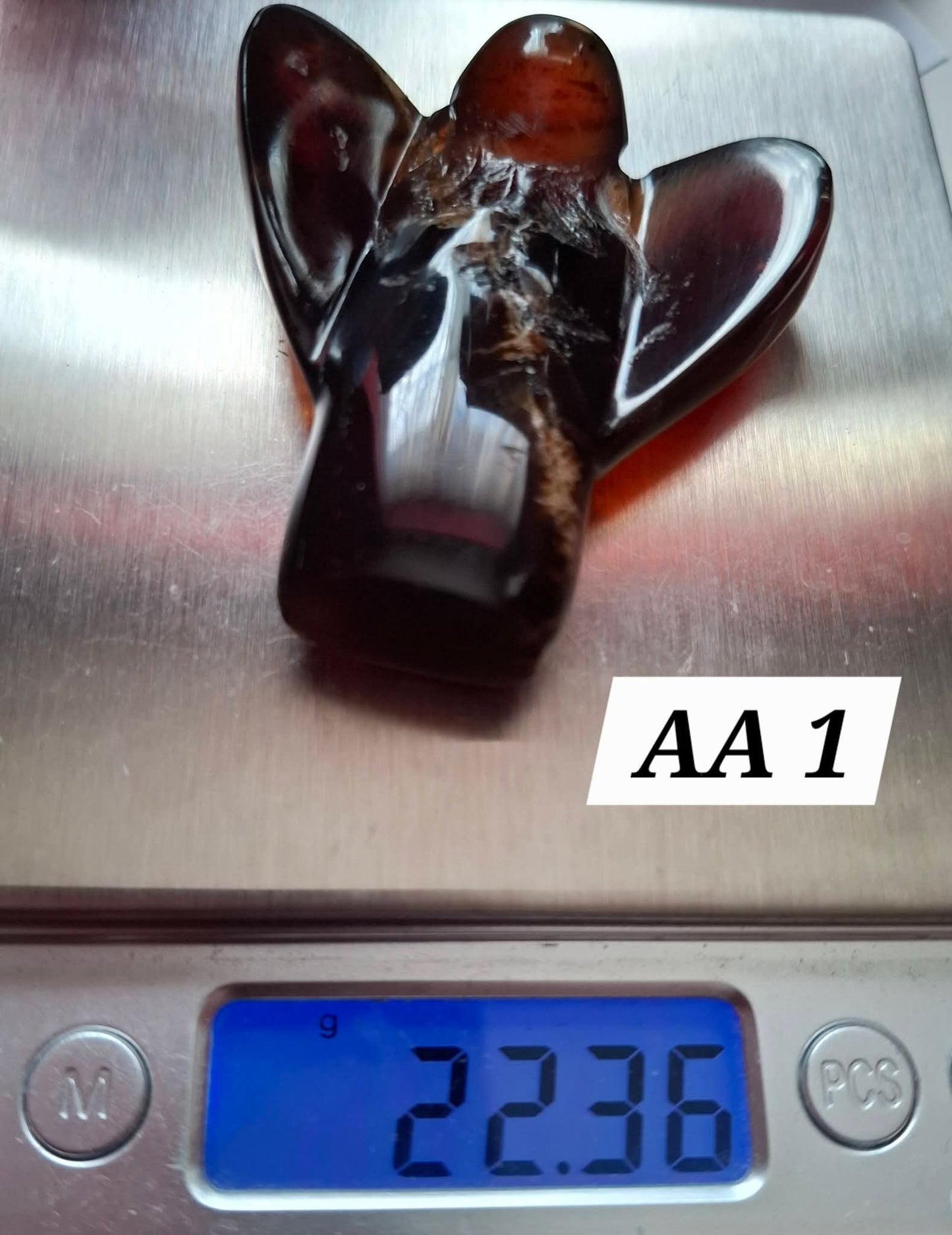 Red Amber Angel, 26.36g, carving, Fossil (Ref: AA1)