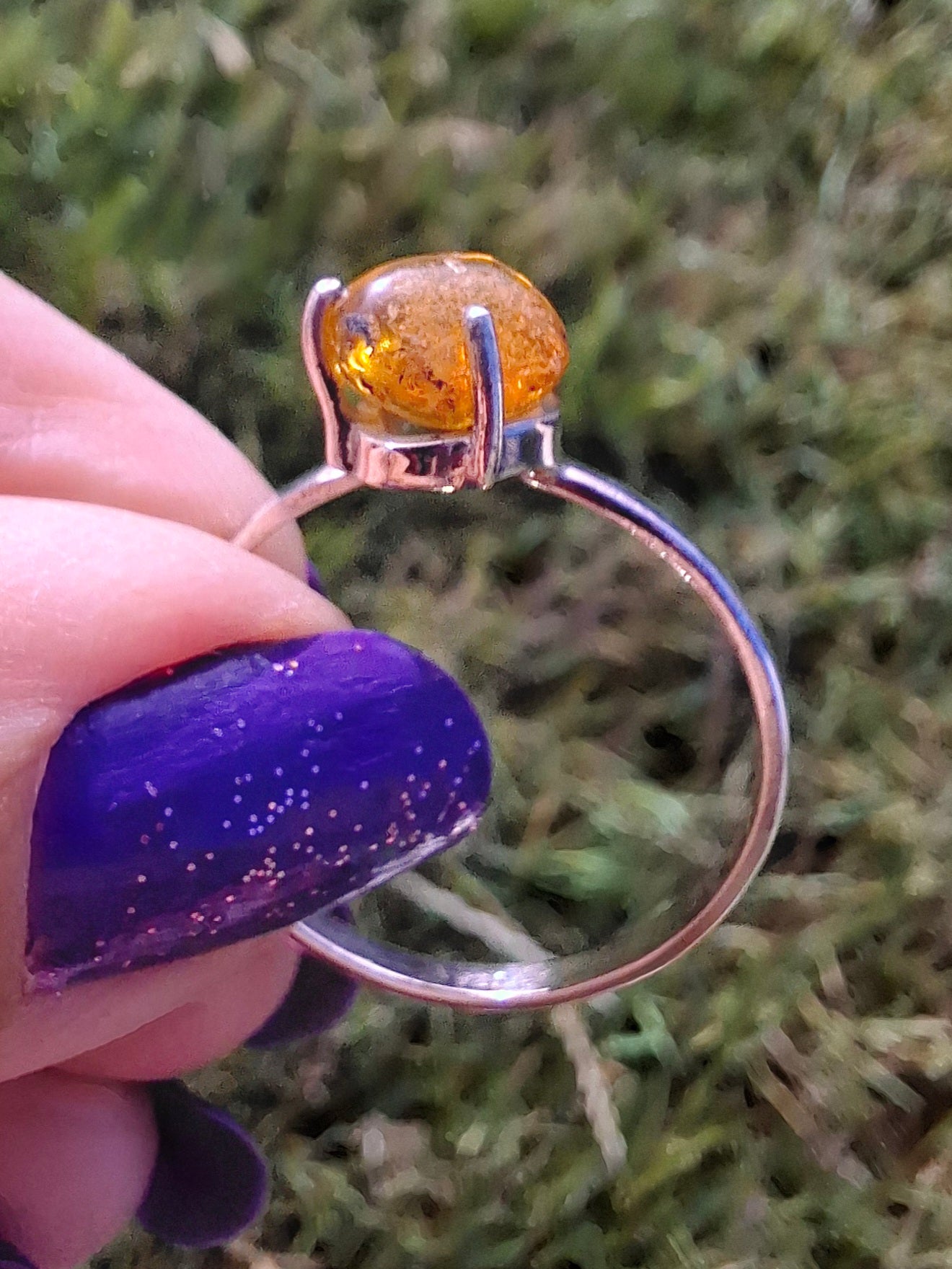 Baltic Amber Ring, size large Y, 925 Silver, Fossil (Ref: AR37)
