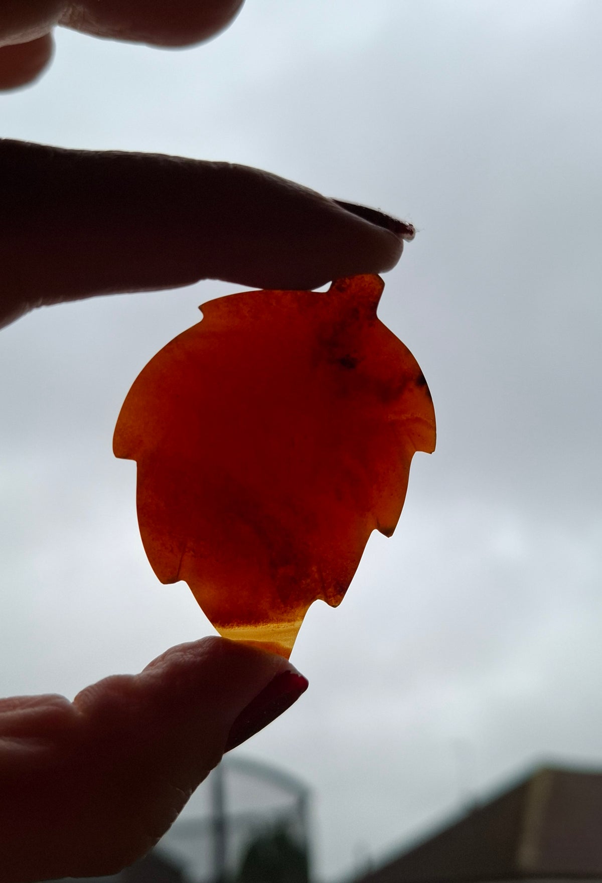 Red Amber Leaf Carving, 7.89g, Fossil (Ref: Leaf4)