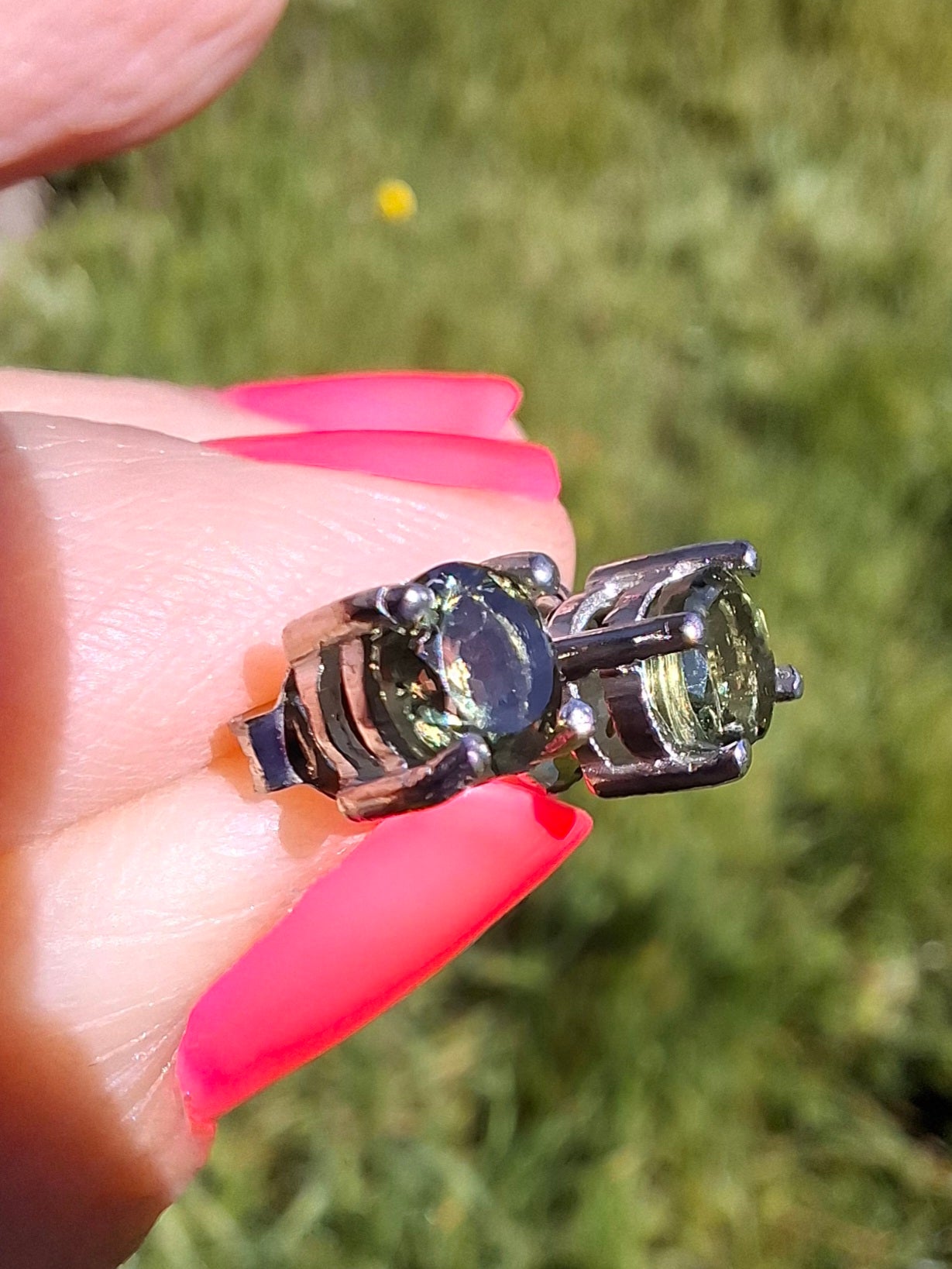 Moldavite (faceted) 5mm STUD EARRINGS, 925 Silver, Tektite (Ref: Pair 39)