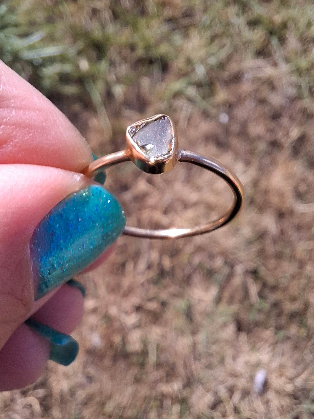 Moldavite Ring,14K GOLD Plated, size large O, Tektite (Ref: R344)