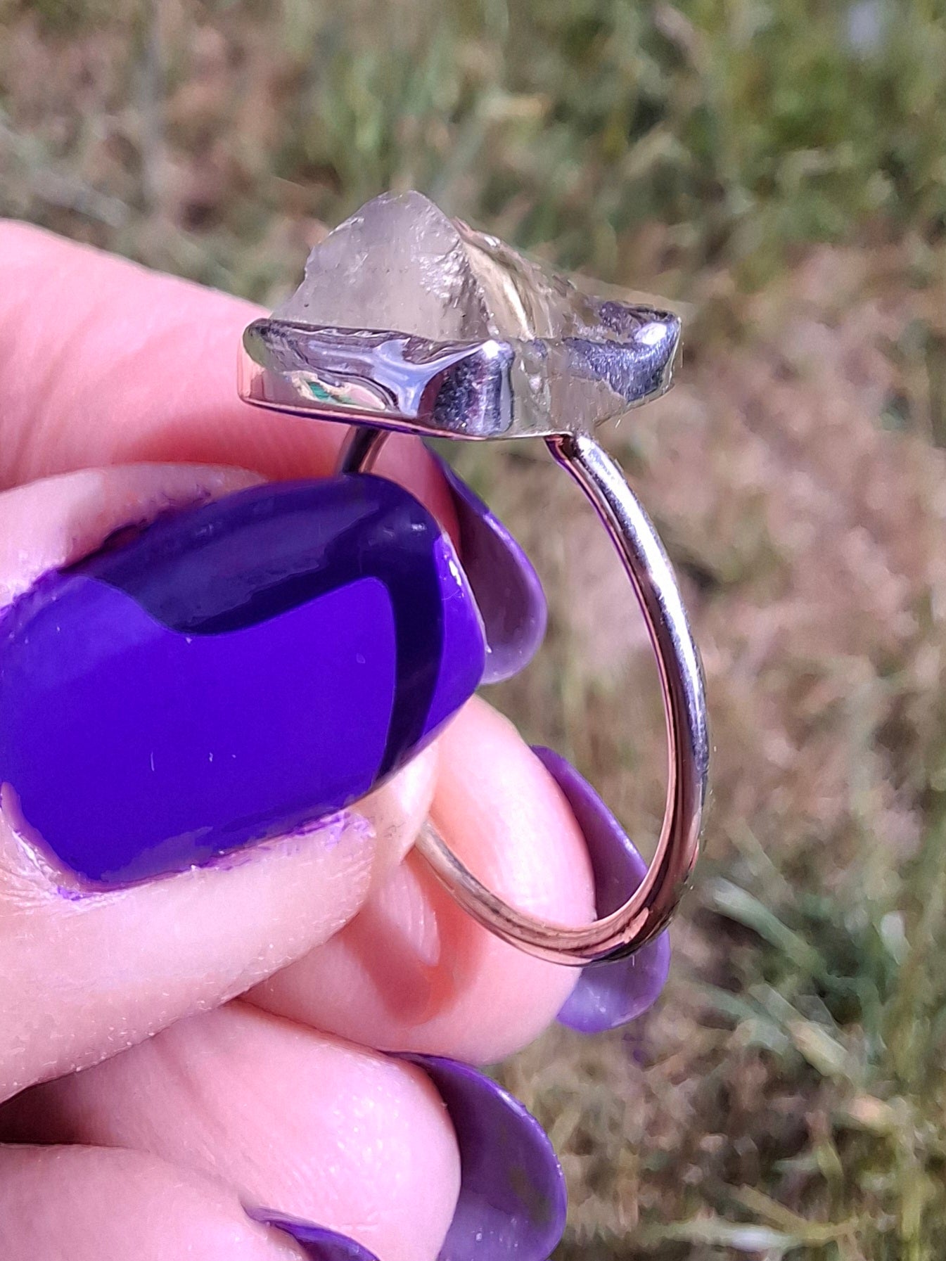 Libyan Desert Glass Ring, size large P, 925 Silver, Tektite (Ref: LR30)