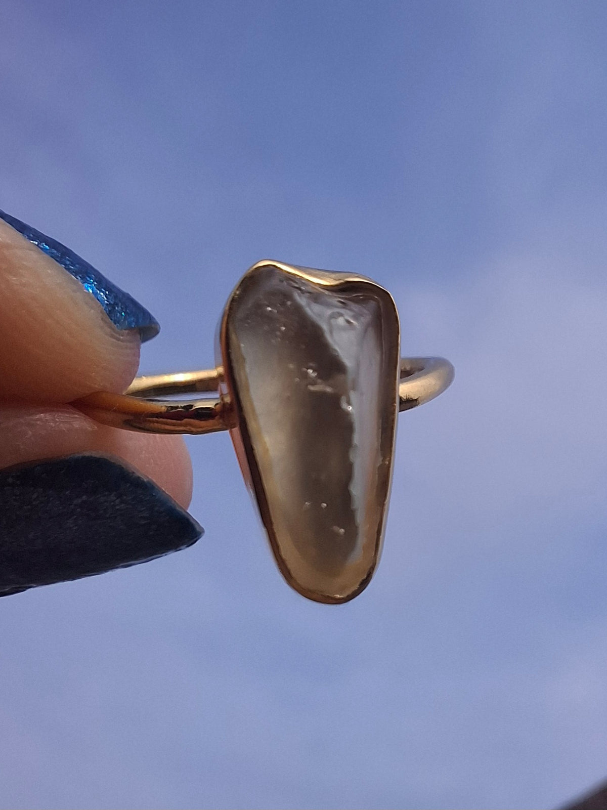 Libyan Desert Glass Ring, 14K GOLD Plated, size small O, Tektite (Ref: LR81)