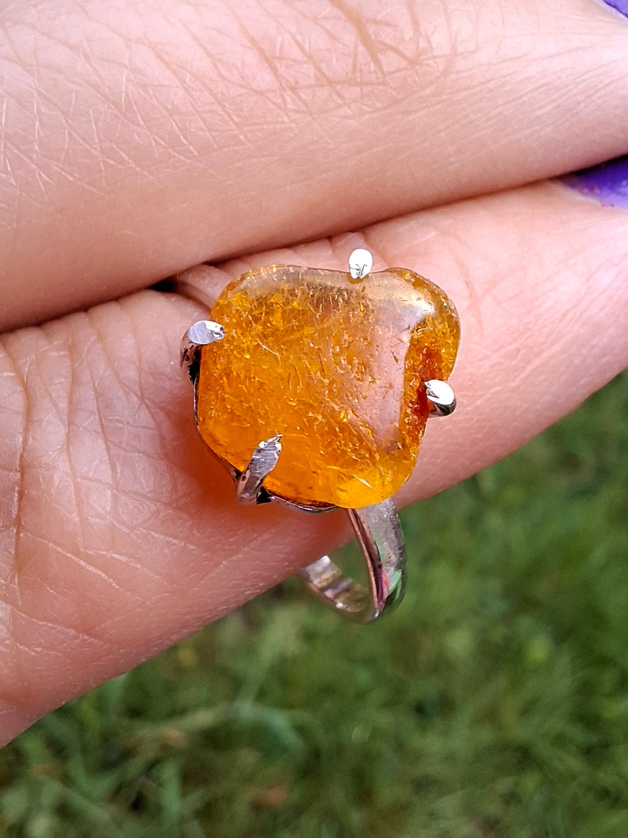 Baltic Amber Ring, size large R, 925 Silver, Fossil (Ref: AR16)