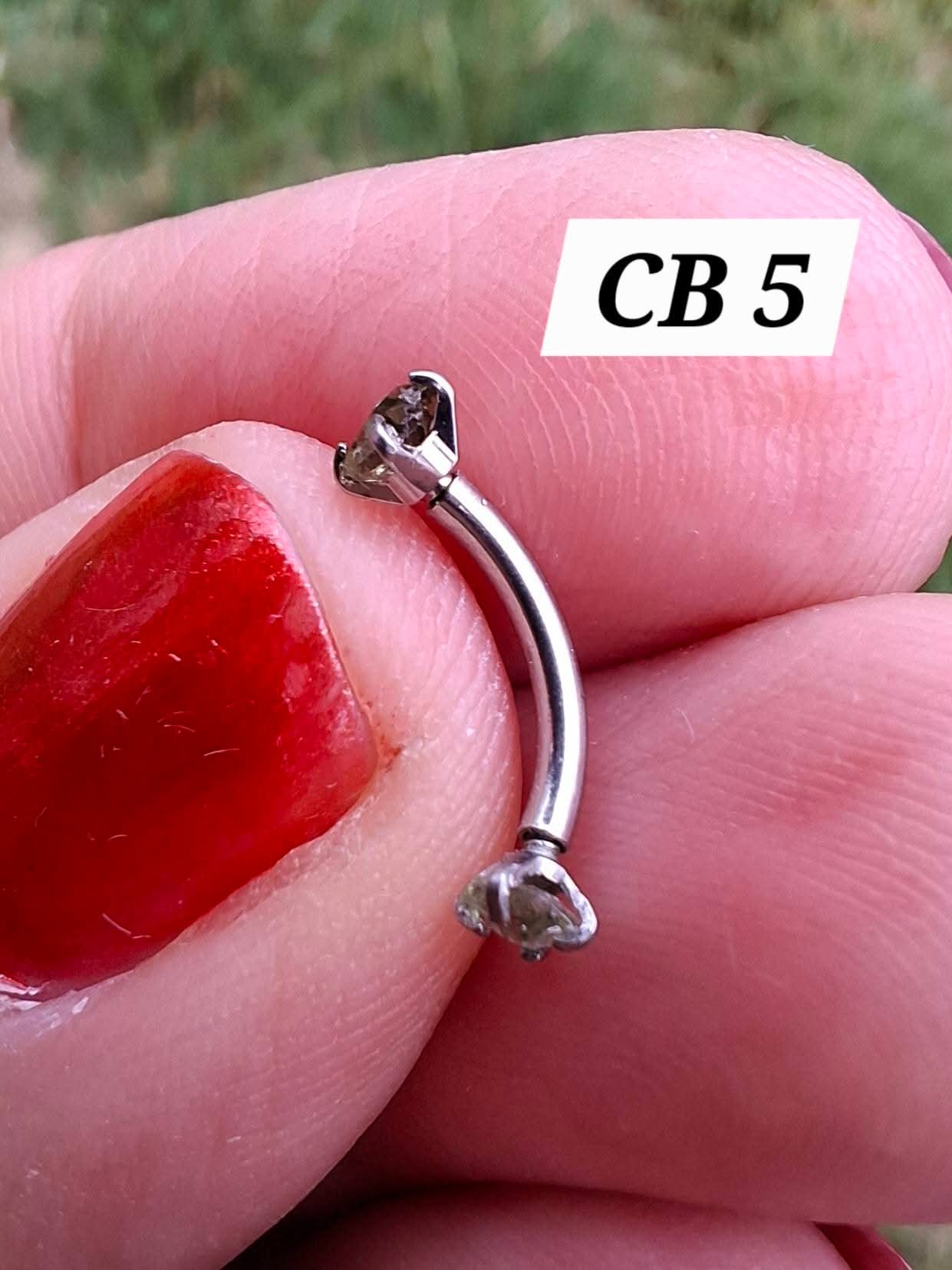 Moldavite (raw) CURVED BARBELL eyebrow body bar, 16G, Surgical steel, Tektite (Ref: CB5)