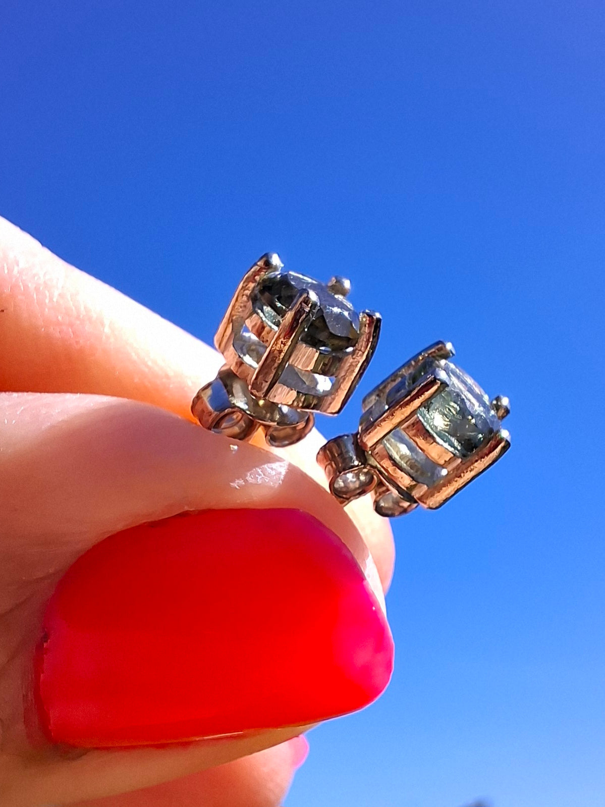 Moldavite (faceted) 5mm STUD EARRINGS, 925 Silver, Tektite (Ref: Pair 39)