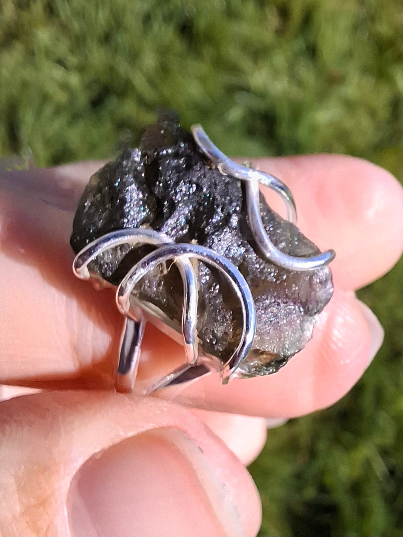 Moldavite Ring, size W, 925 silver, Tektite (Ref: R16)