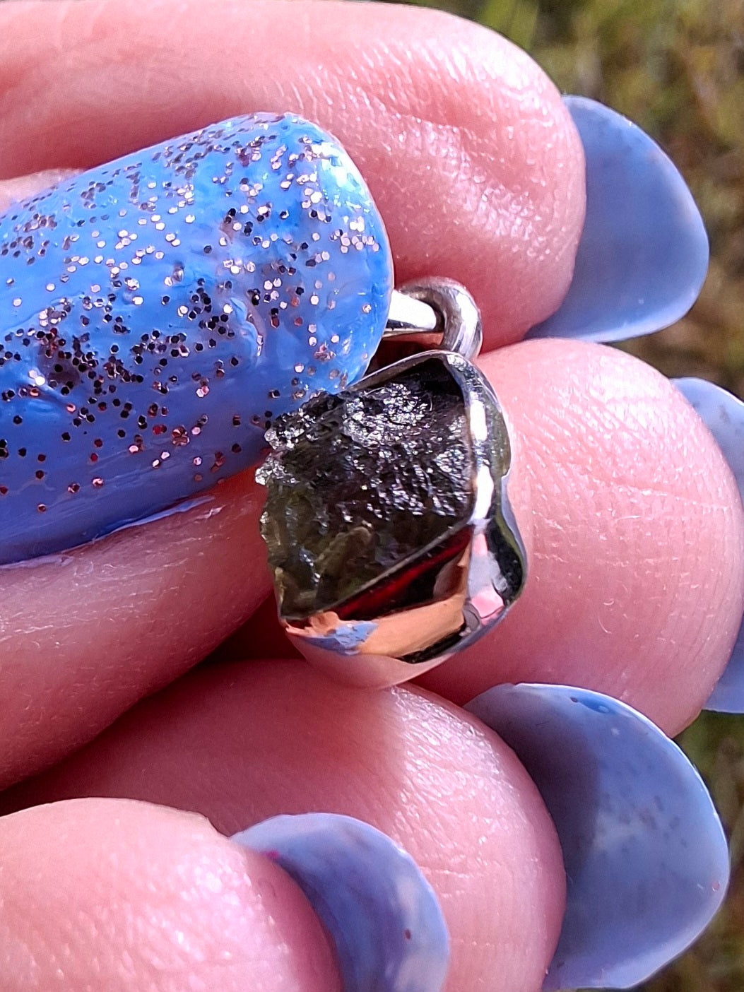 Moldavite Pendant, 925 Silver, Tektite (Ref: P61)