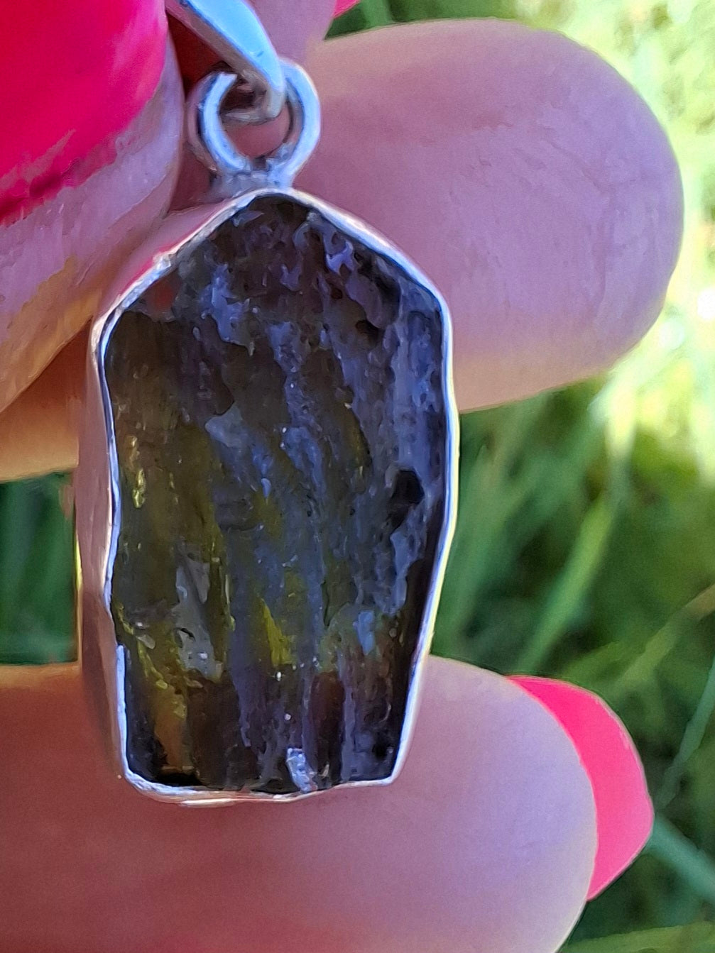 Moldavite Pendant, 925 Silver, Tektite (Ref: P442)