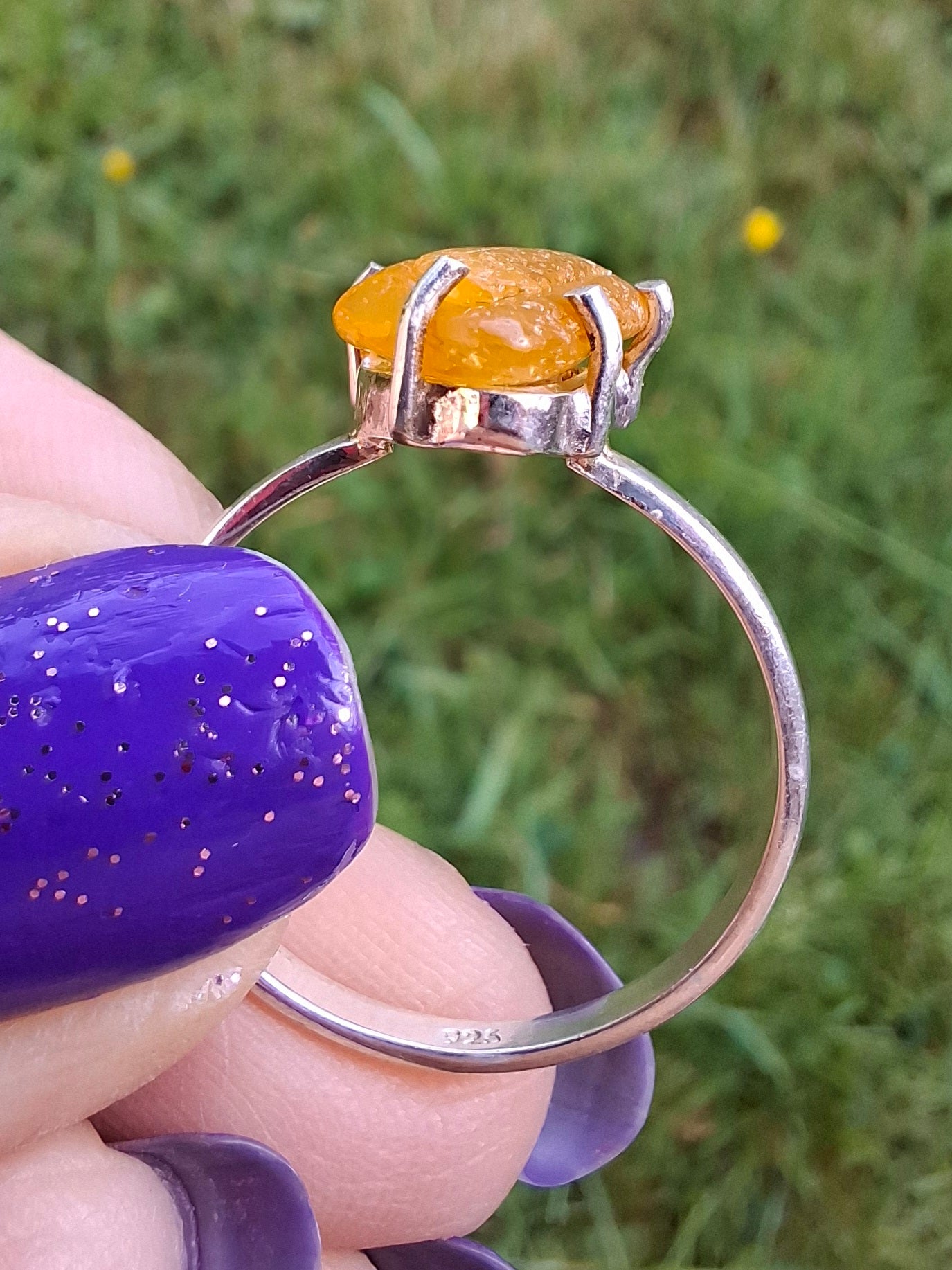 Baltic Amber Ring, size large R, 925 Silver, Fossil (Ref: AR15)