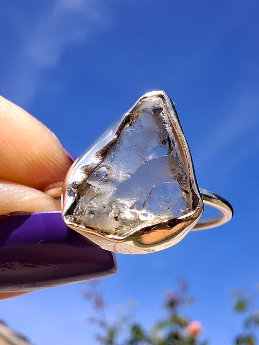 Libyan Desert Glass Ring, size U, 925 Silver, Tektite (Ref: LR52)