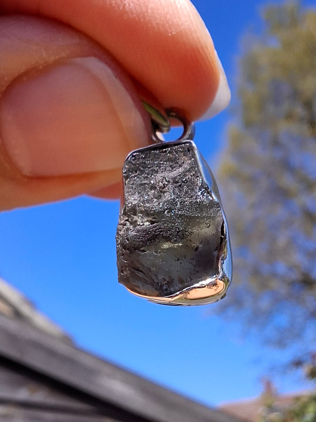 Moldavite Pendant, 925 silver, Tektite (Ref: P4)