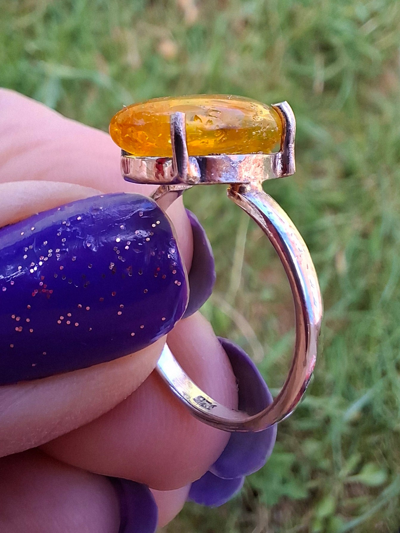 Baltic Amber Ring, size large K, 925 Silver, Fossil (Ref: AR31)