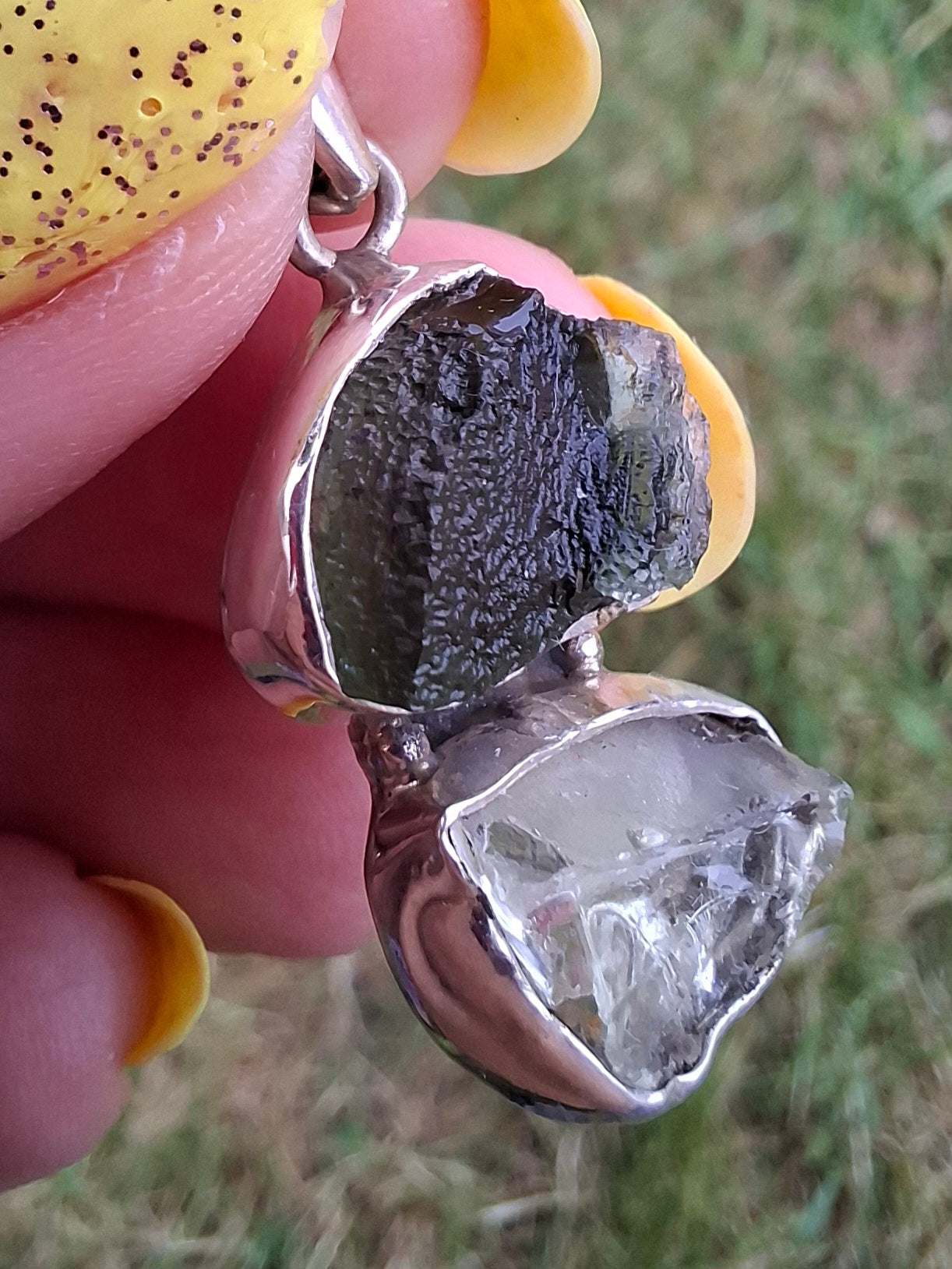 Moldavite & Libyan Desert Glass Pendant, 925 Silver, Tektite (Ref: MLP17)