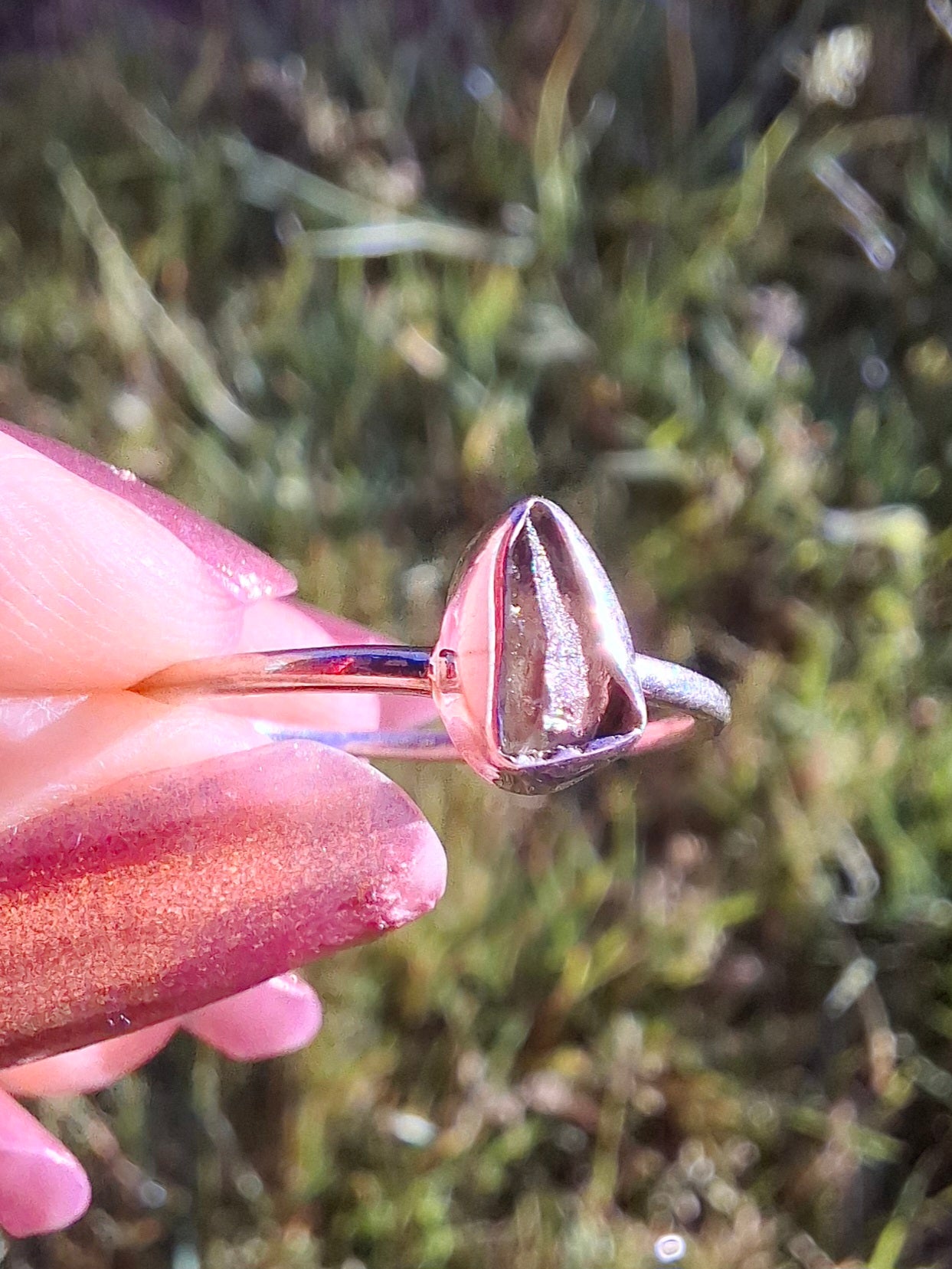 Moldavite Ring, size small L, 925 Silver, Tektite (Ref: R62)
