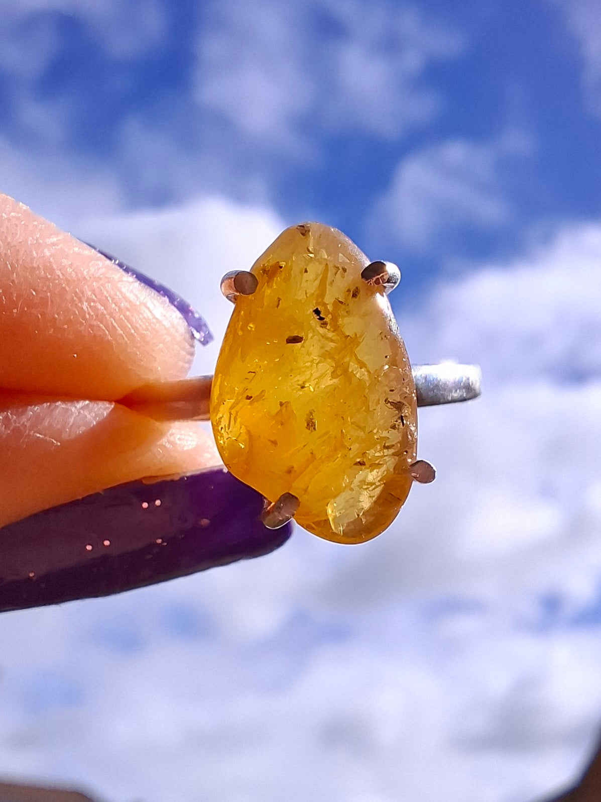 Baltic Amber Ring, size N. 925 Silver, Fossil (Ref: AR7)