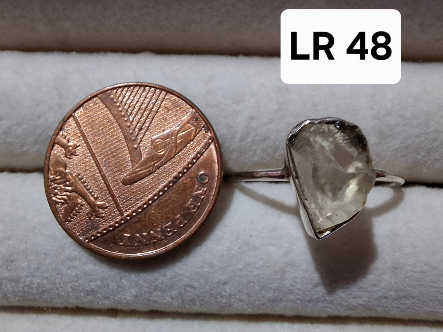 Libyan Desert Glass Ring, size large T, 925 Silver, Tektite (Ref: LR48)