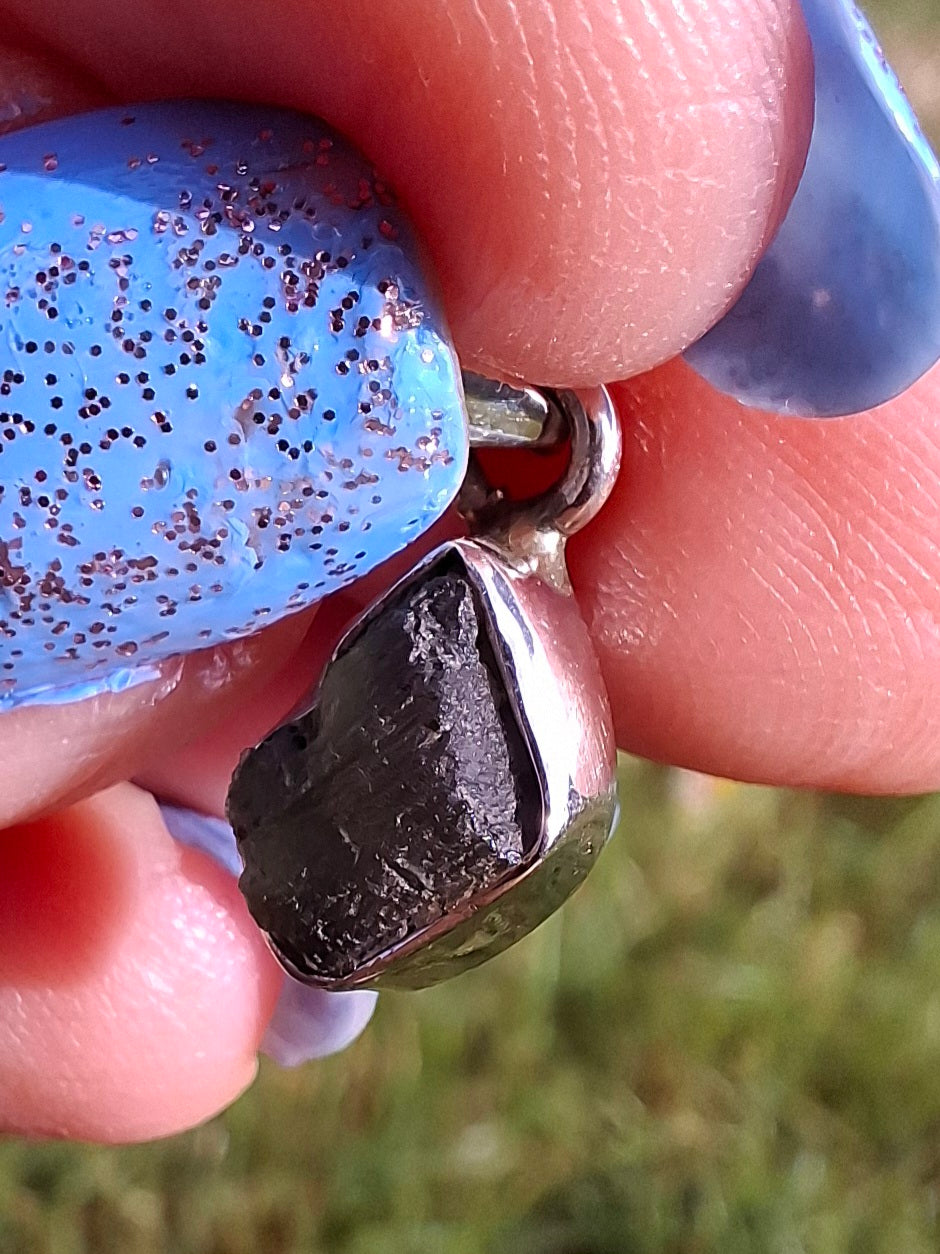 Moldavite Pendant, 925 Silver, Tektite (Ref: P60)