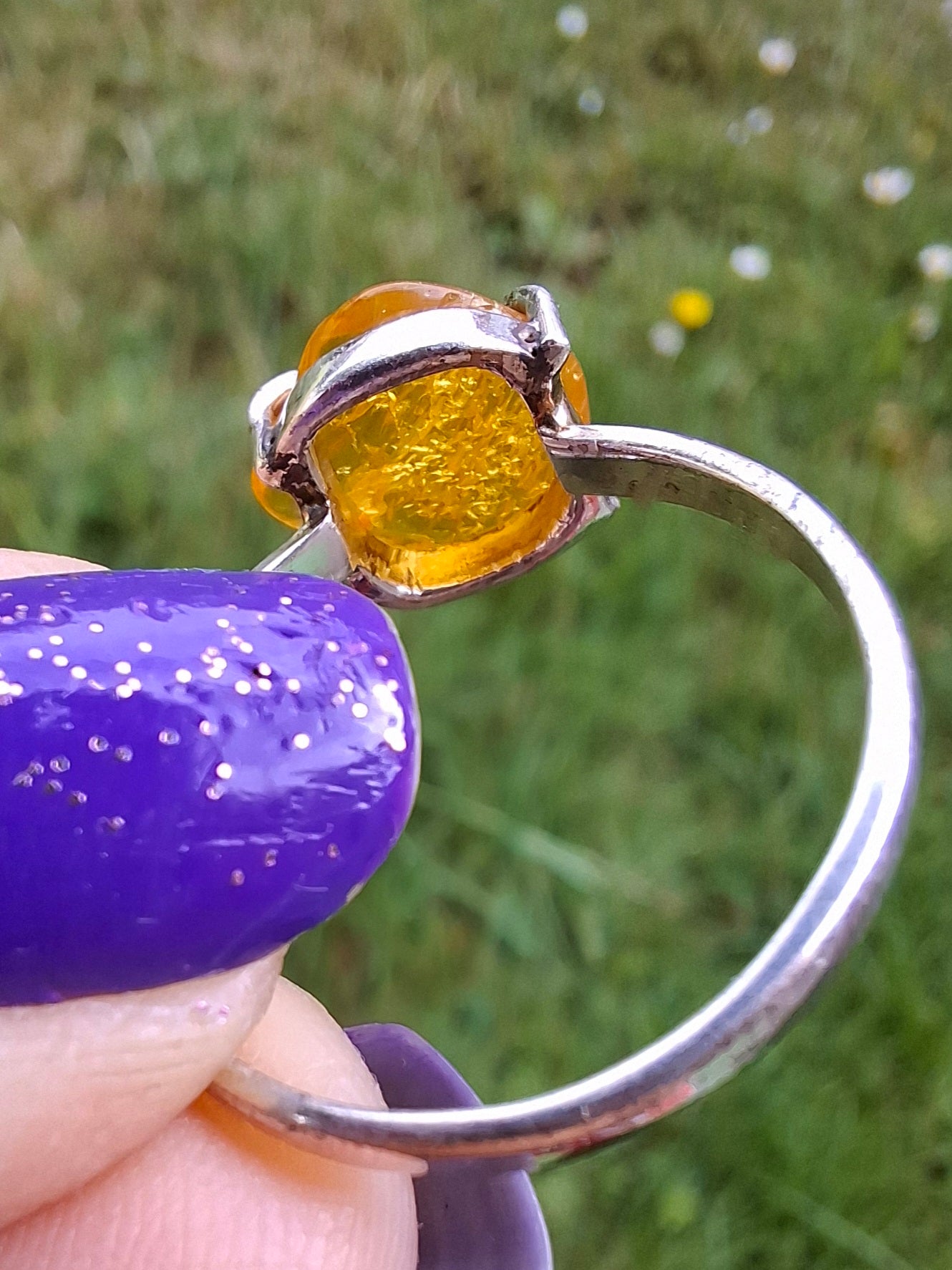Baltic Amber Ring, size large R, 925 Silver, Fossil (Ref: AR17)