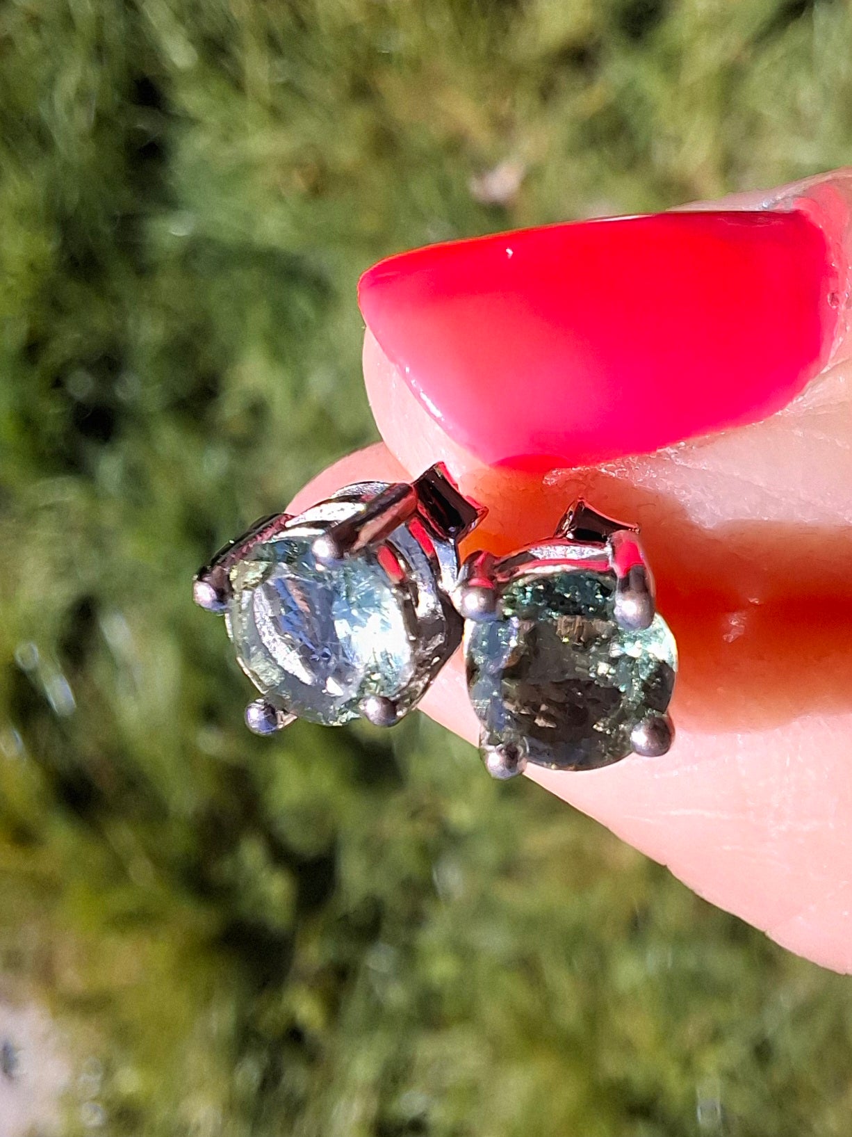 Moldavite (faceted) 5mm STUD EARRINGS, 925 Silver, Tektite (Ref: Pair44)
