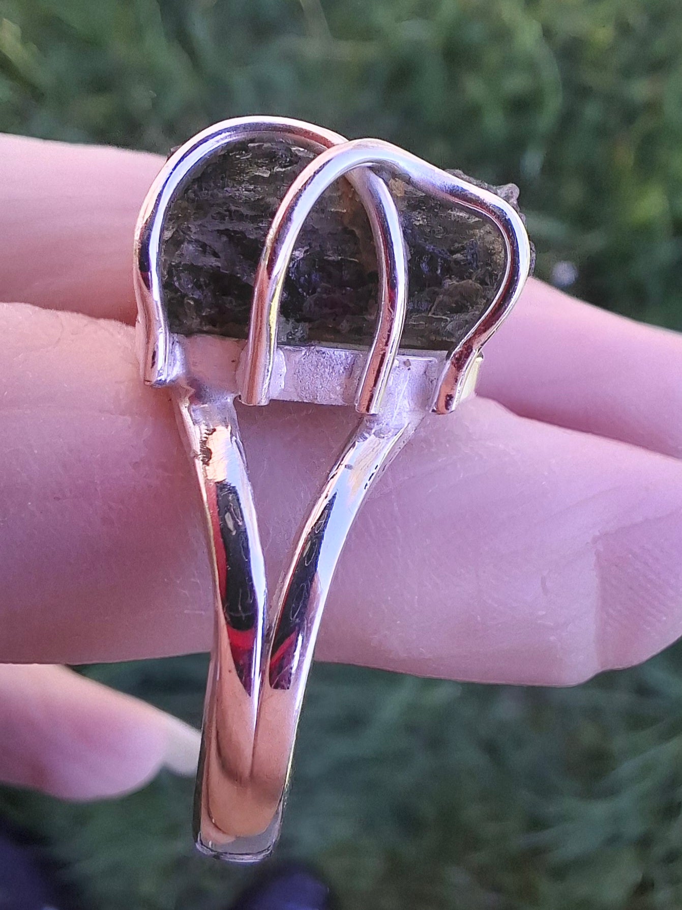 Moldavite Ring, size U, 925 Silver, Tektite (Ref: R14)