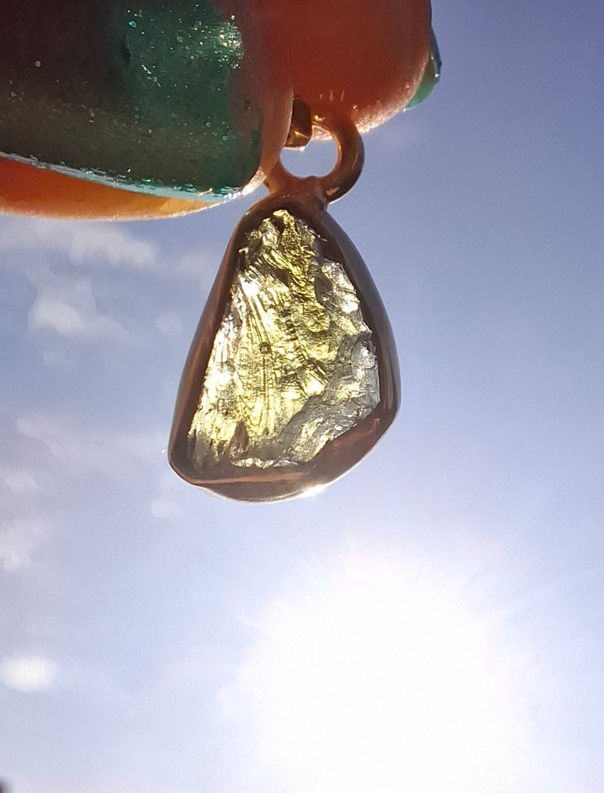 Moldavite Pendant, 14K GOLD Plated, Tektite (Ref: P449)